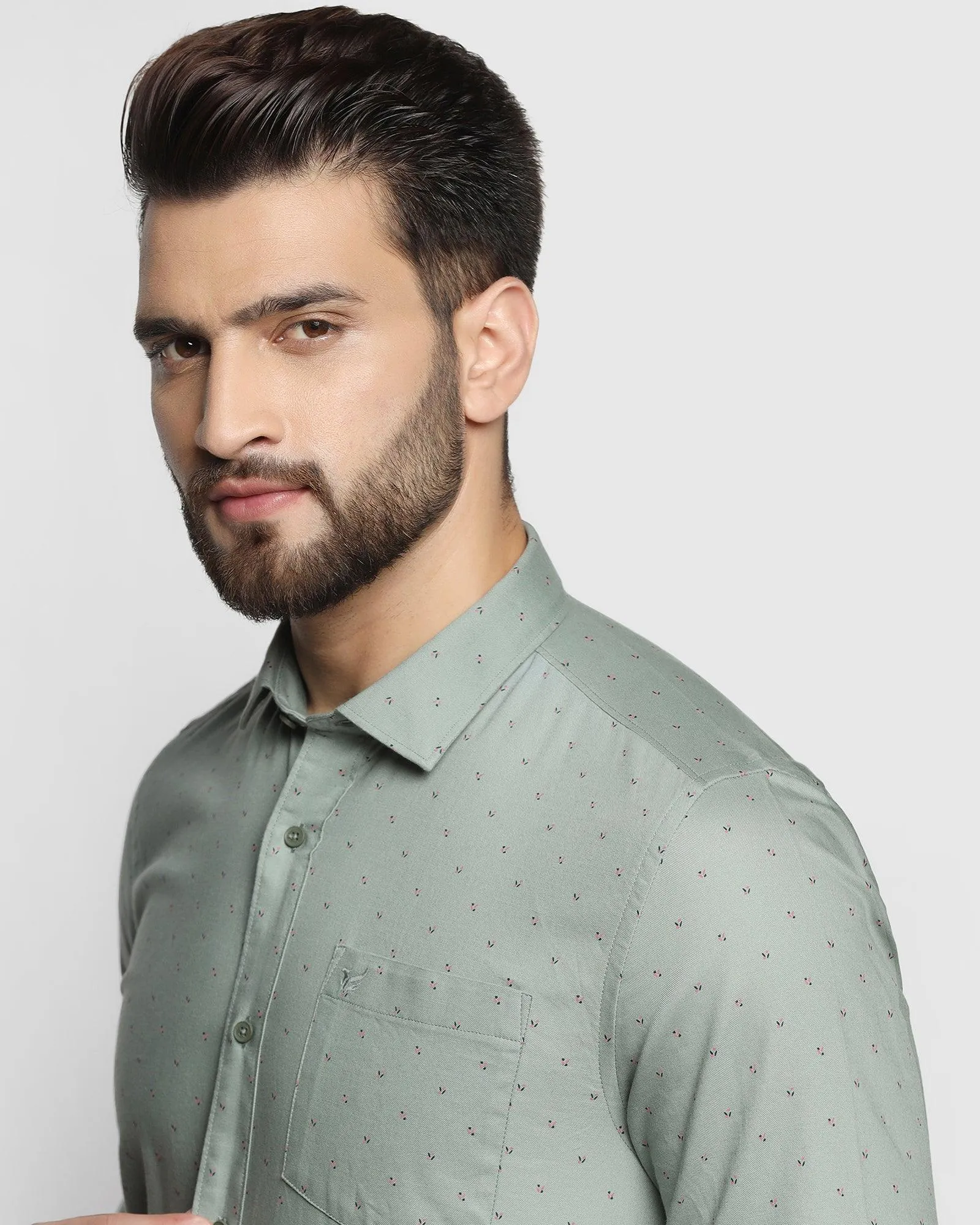 Casual Olive Printed Shirt - Germi