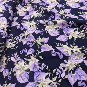 Challis Fabric, Floral Print Fabric in Navy Fabric