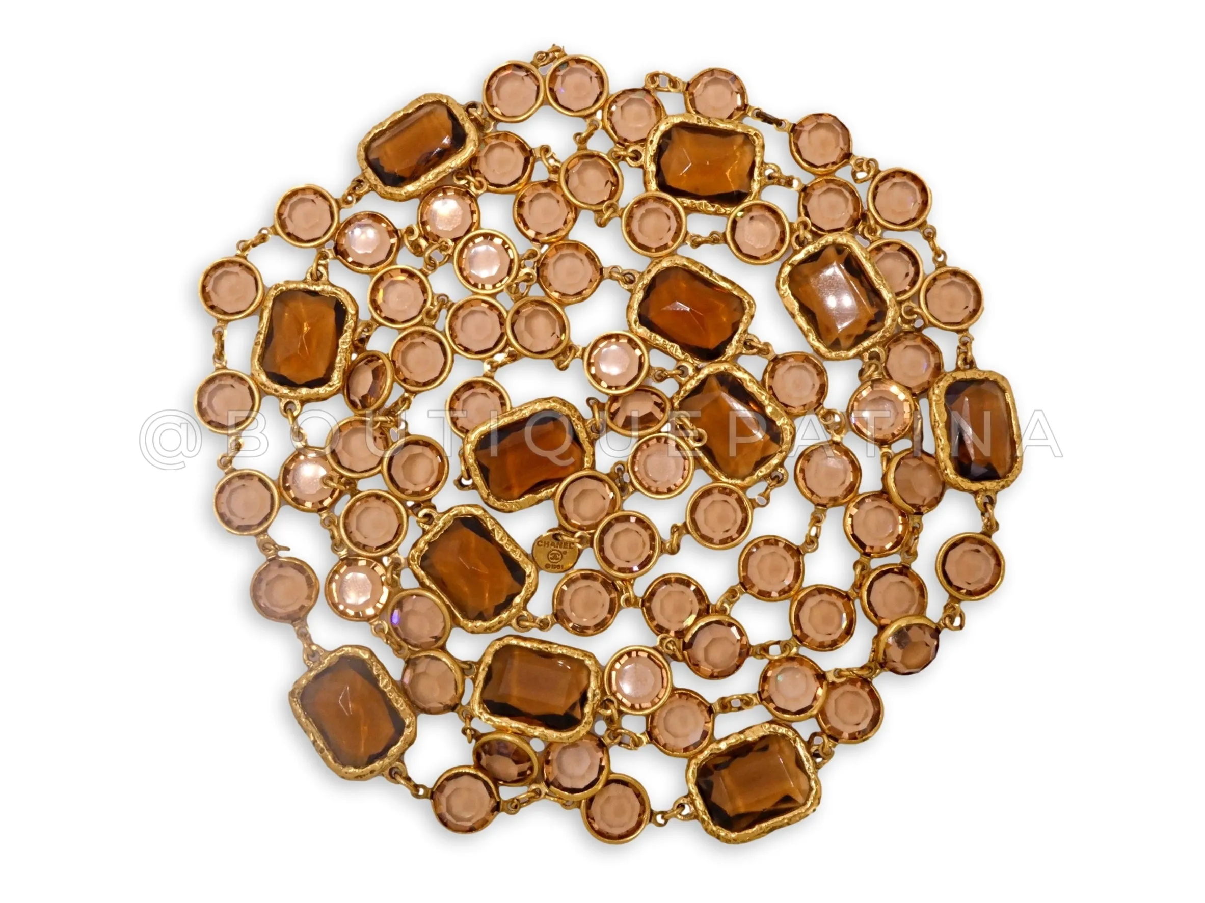 Chanel 1981 Vintage Amber Crystal Chicklet Long Necklace