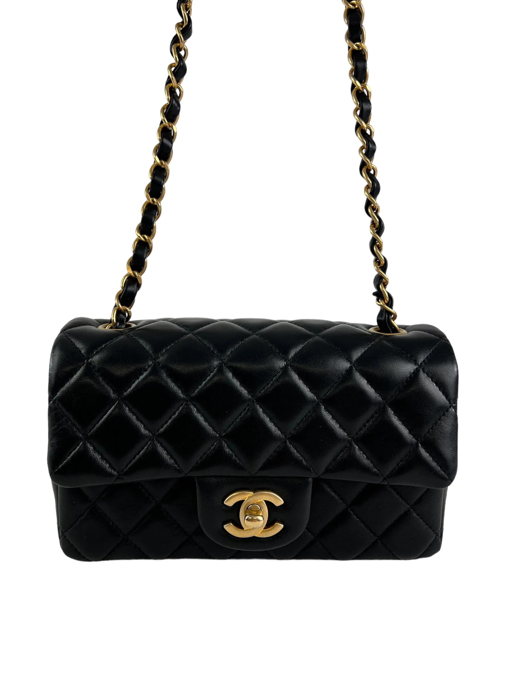 Chanel Black Lambskin Leather Mini Rectangular Flap