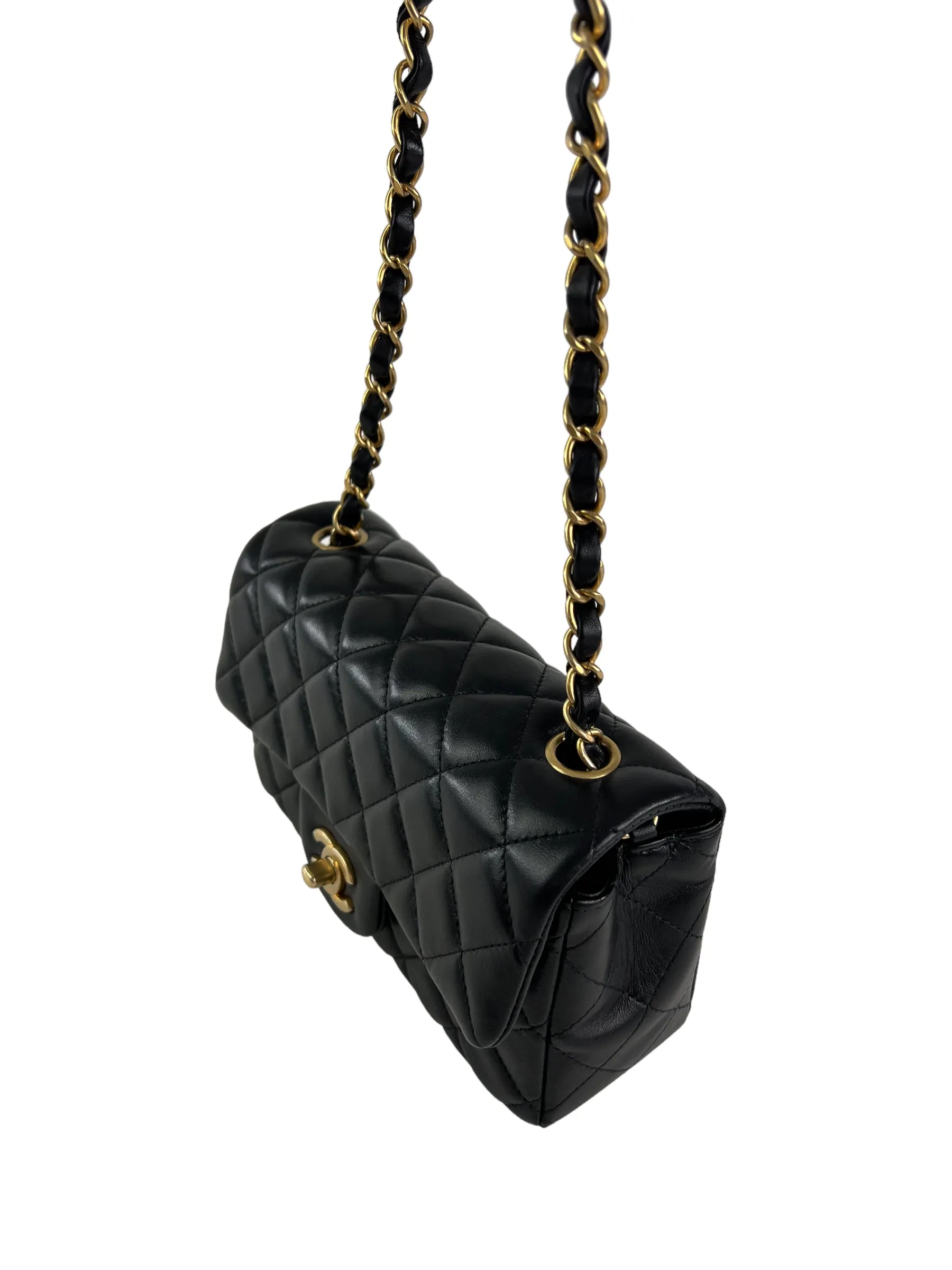 Chanel Black Lambskin Leather Mini Rectangular Flap