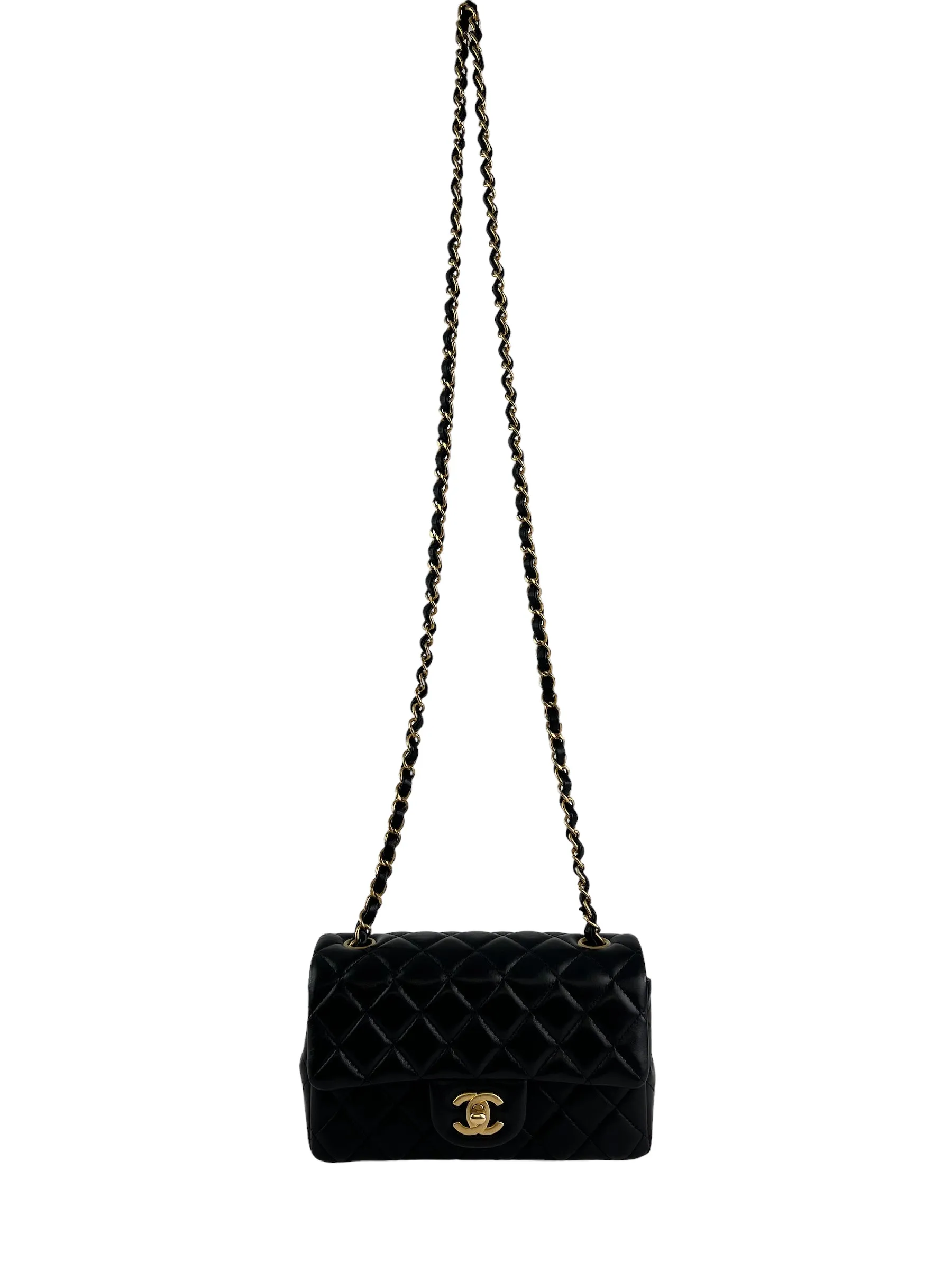 Chanel Black Lambskin Leather Mini Rectangular Flap