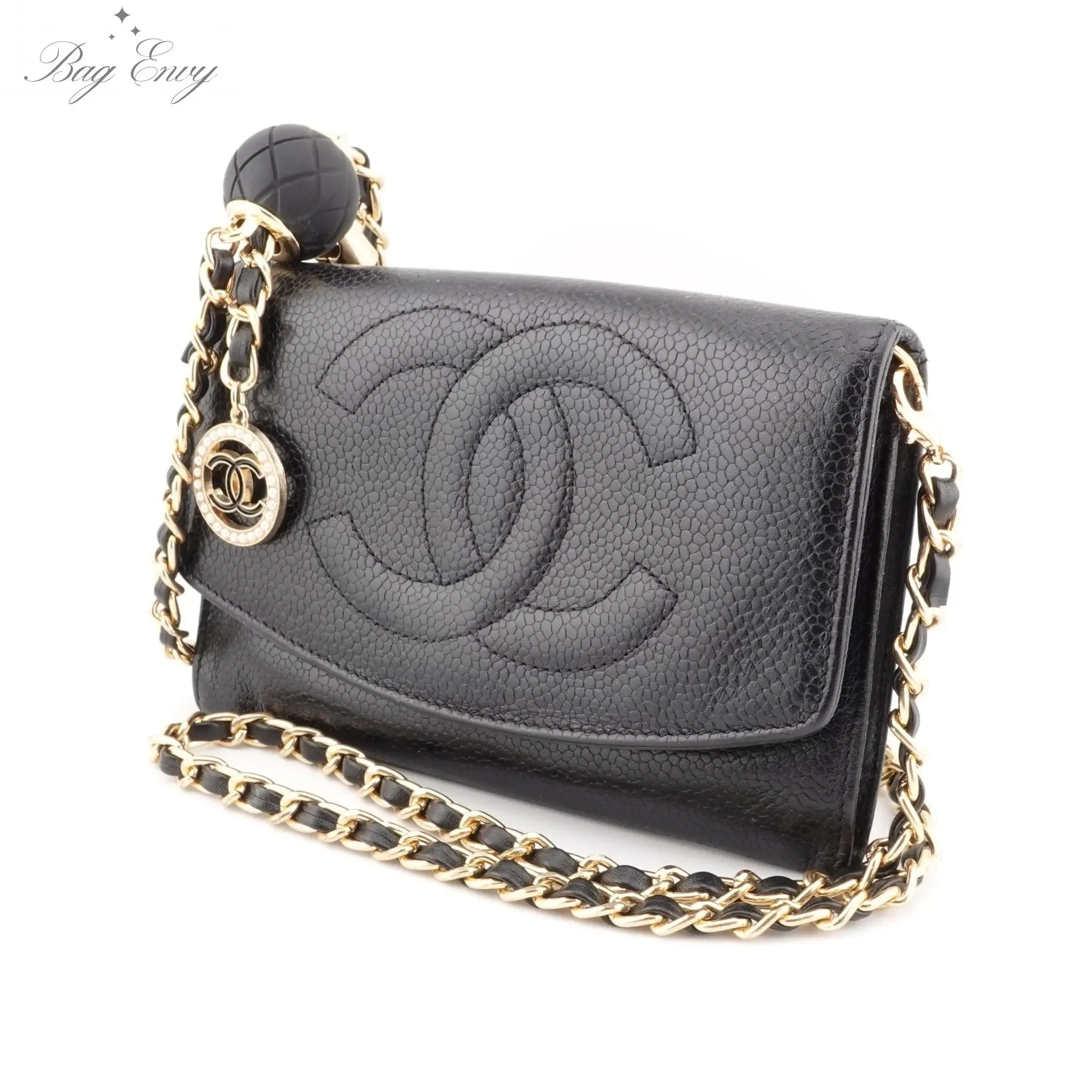 CHANEL Caviar Timeless Compact Wallet on Adjustable Chain