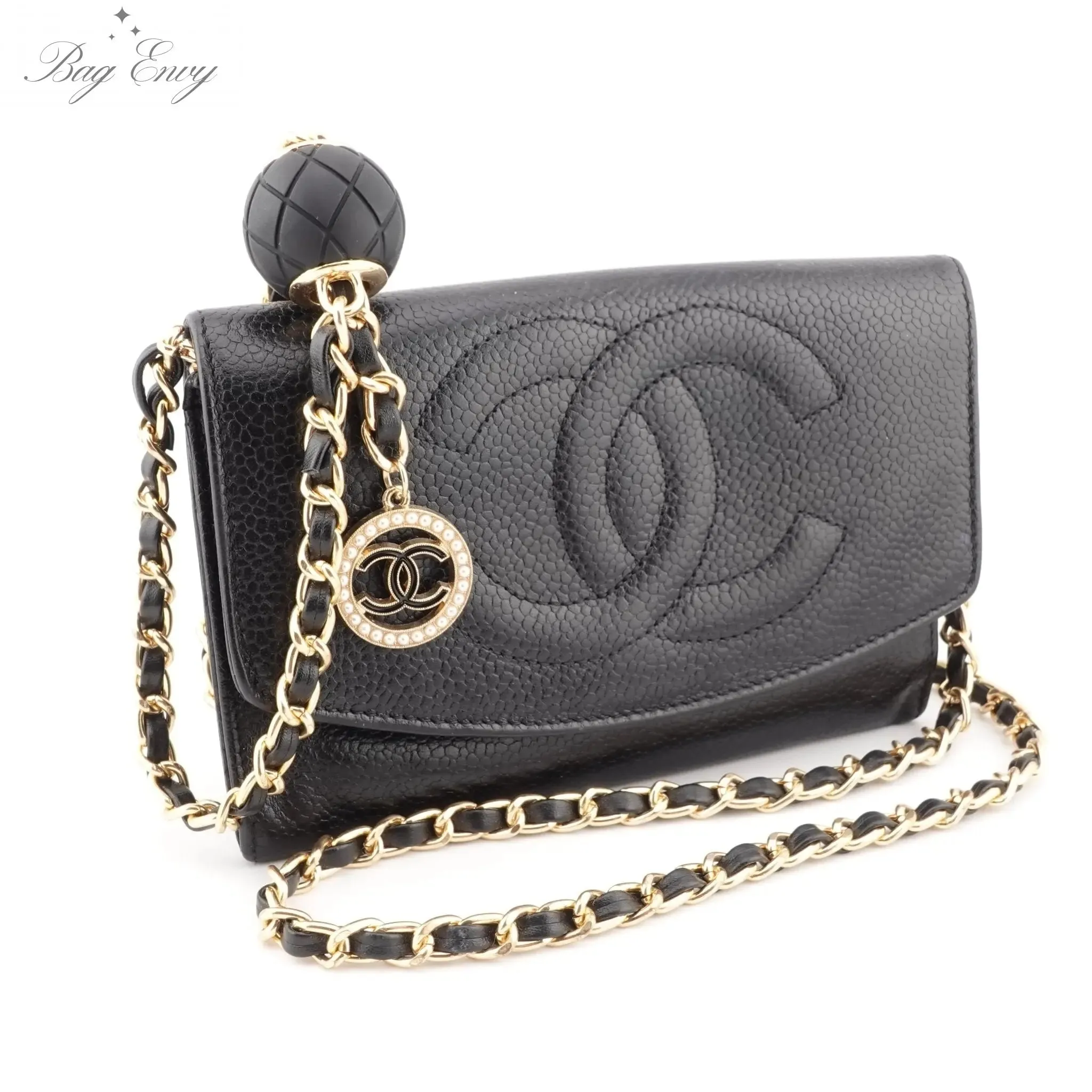 CHANEL Caviar Timeless Compact Wallet on Adjustable Chain