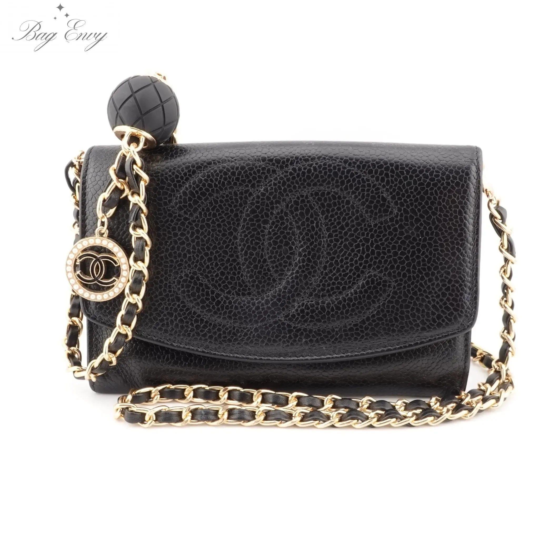 CHANEL Caviar Timeless Compact Wallet on Adjustable Chain