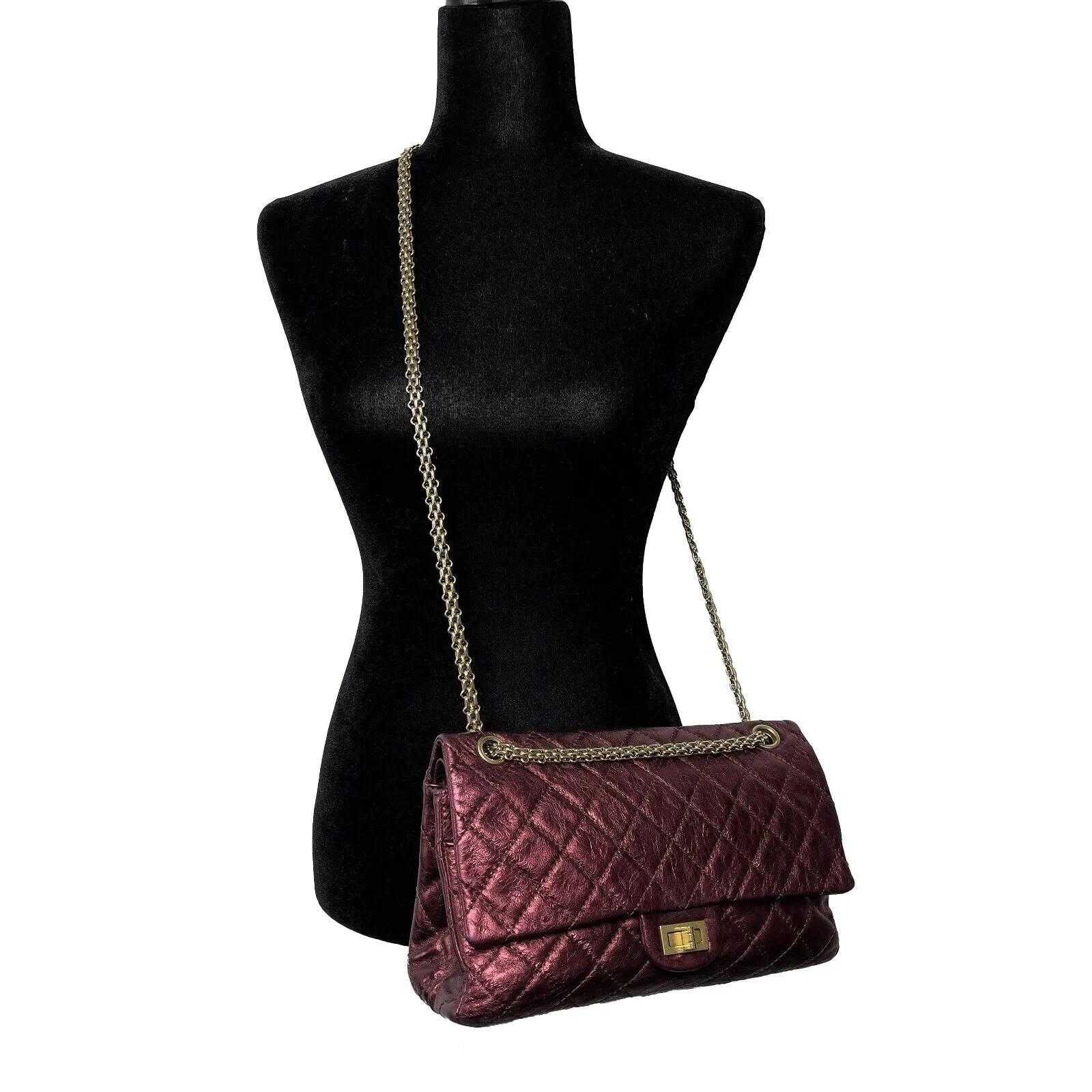 Chanel - Metallic Quilted Calfskin 2.55 Reissue 227 Double Flap - Maroon