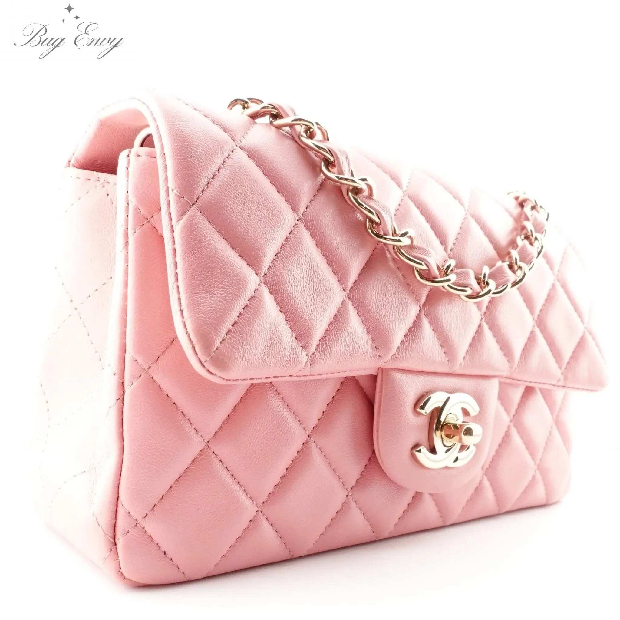 CHANEL Pink Lambskin Mini Classic Single Flap Bag