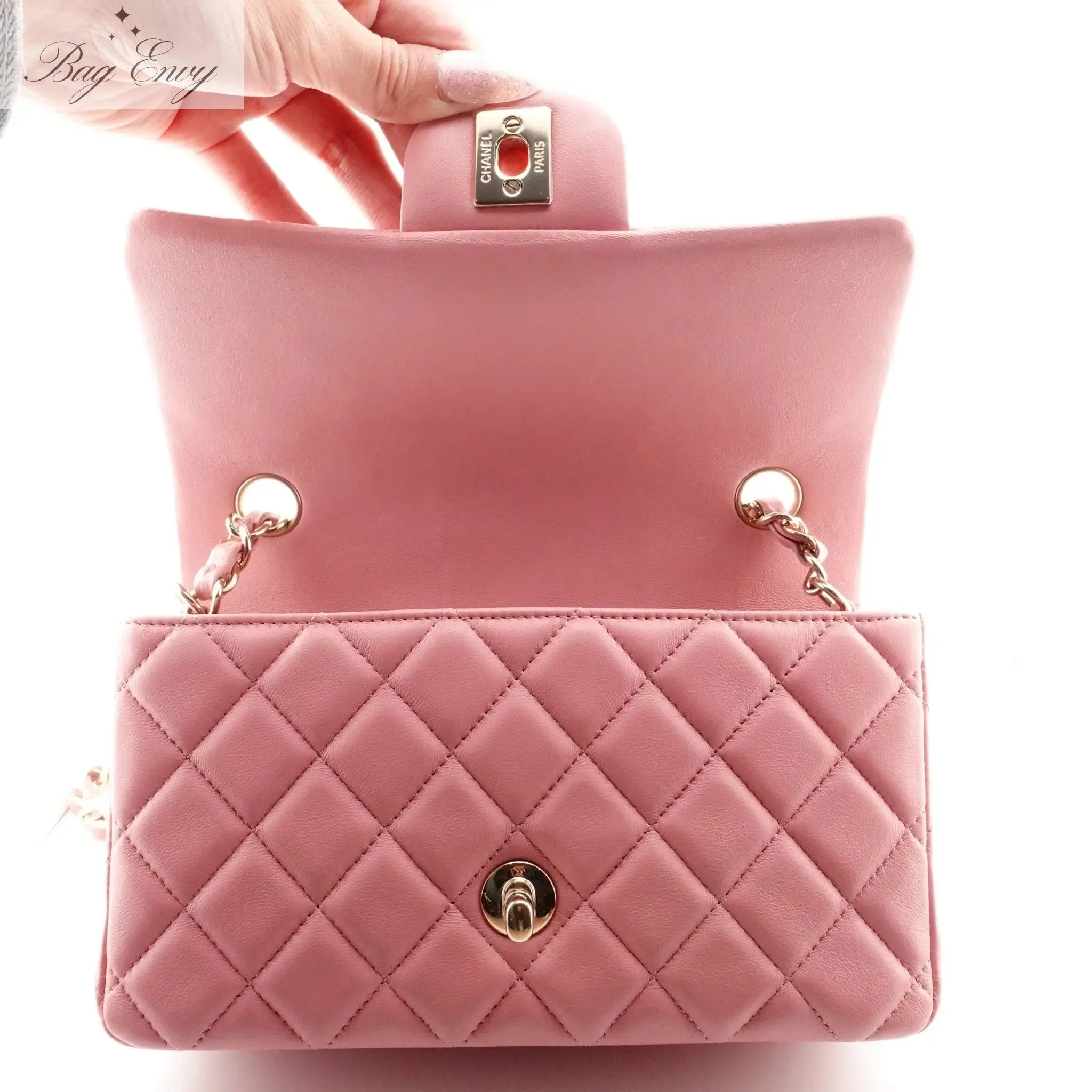 CHANEL Pink Lambskin Mini Classic Single Flap Bag