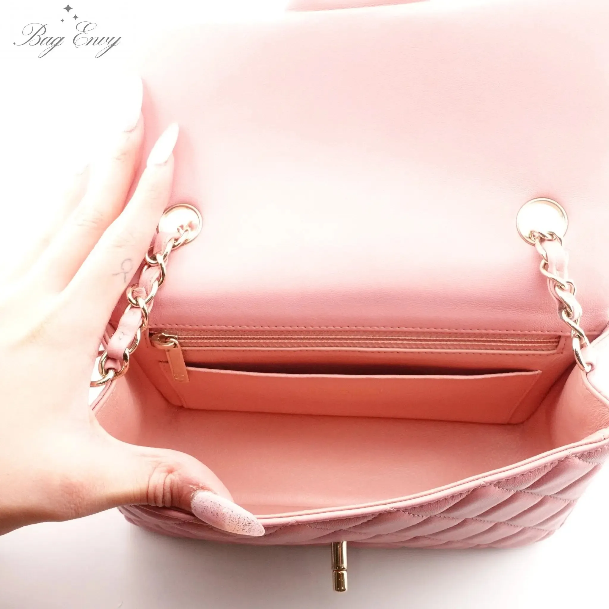 CHANEL Pink Lambskin Mini Classic Single Flap Bag