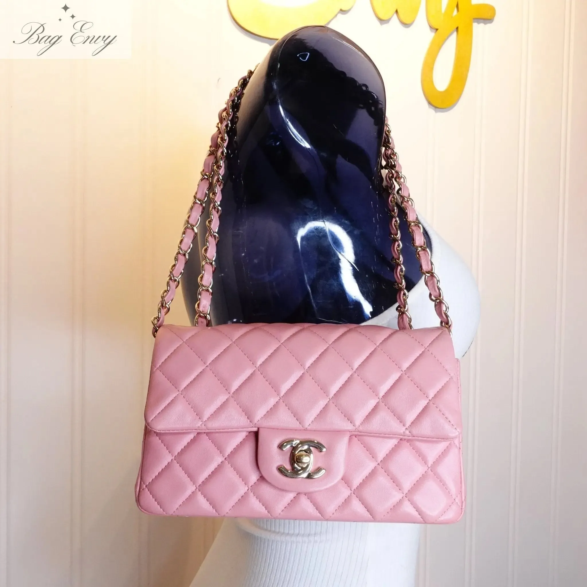 CHANEL Pink Lambskin Mini Classic Single Flap Bag