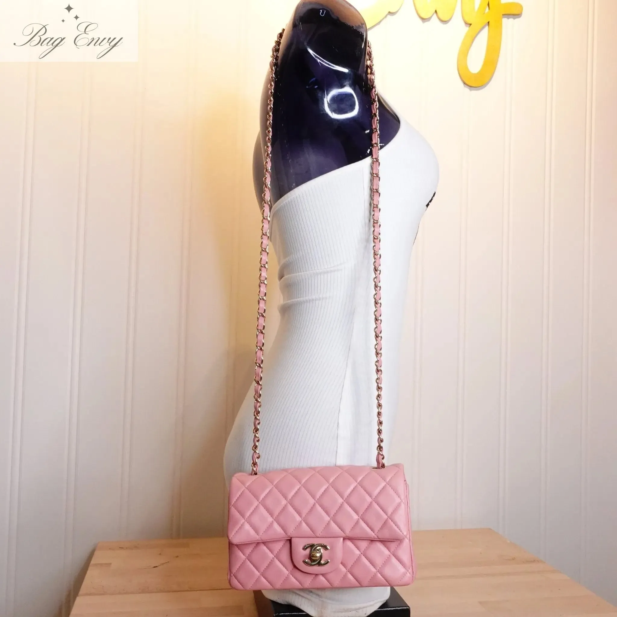 CHANEL Pink Lambskin Mini Classic Single Flap Bag