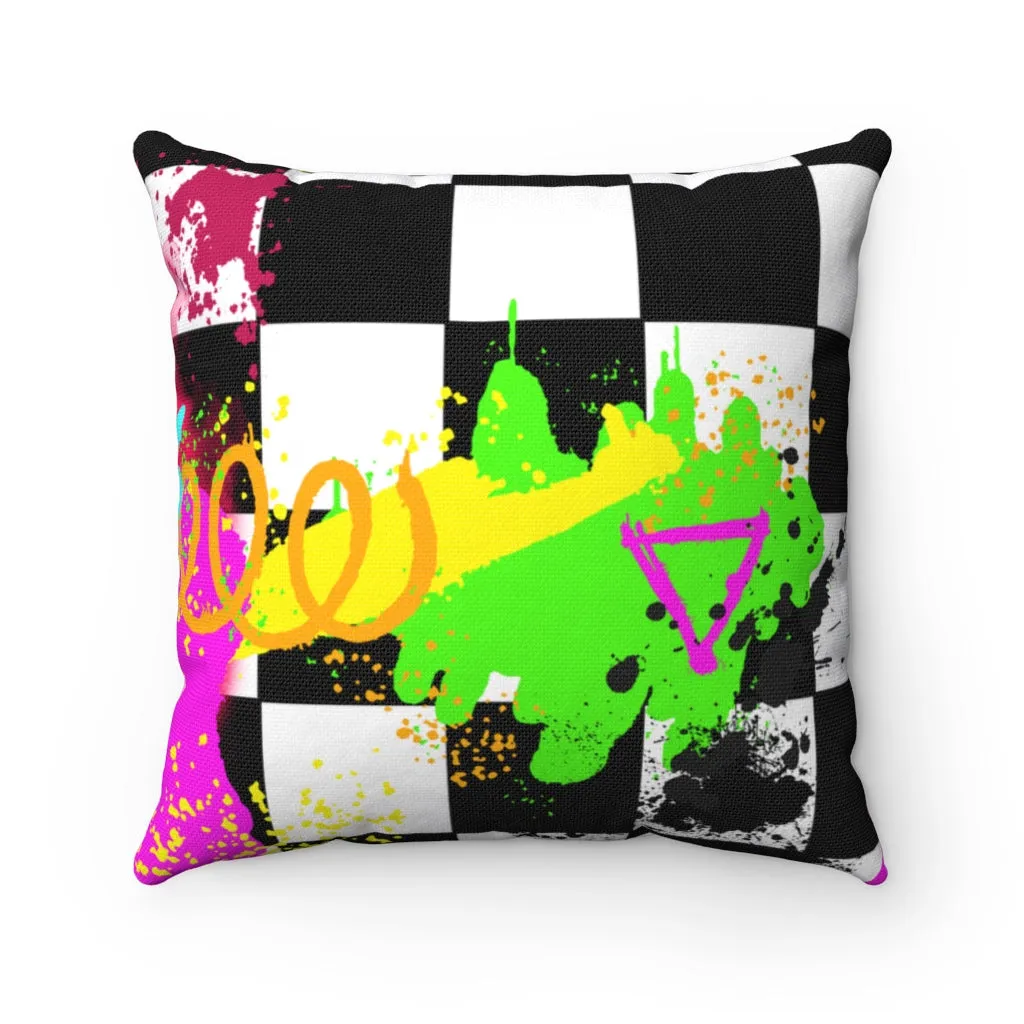 Checkered graffiti Spun Polyester Square Pillow