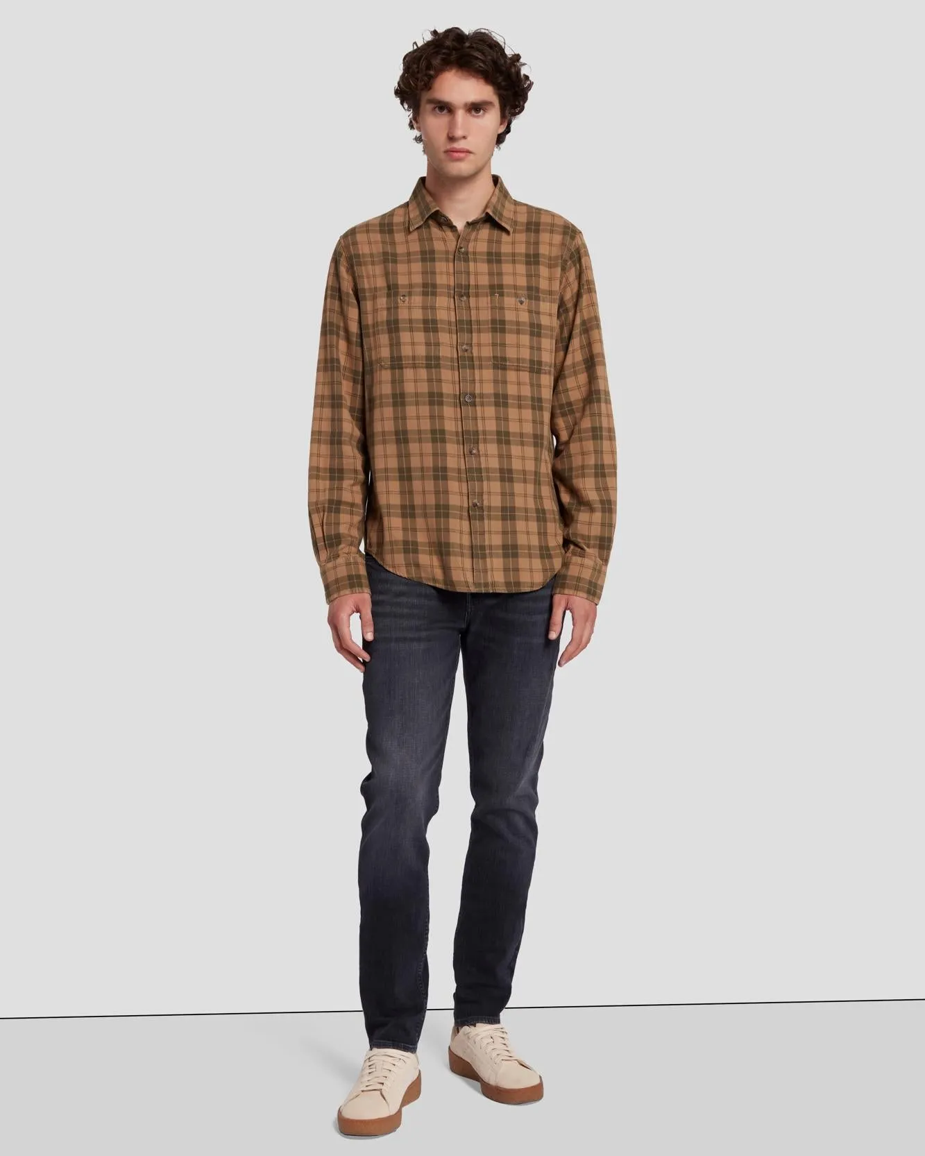 Checkered Overshirt in Sand