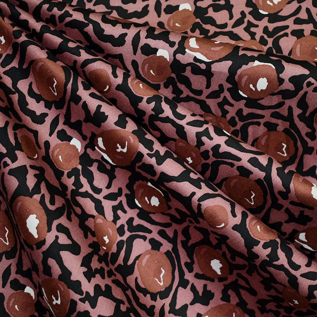 Designer Abstract Animal Dot Rayon Sateen Raisin/Black