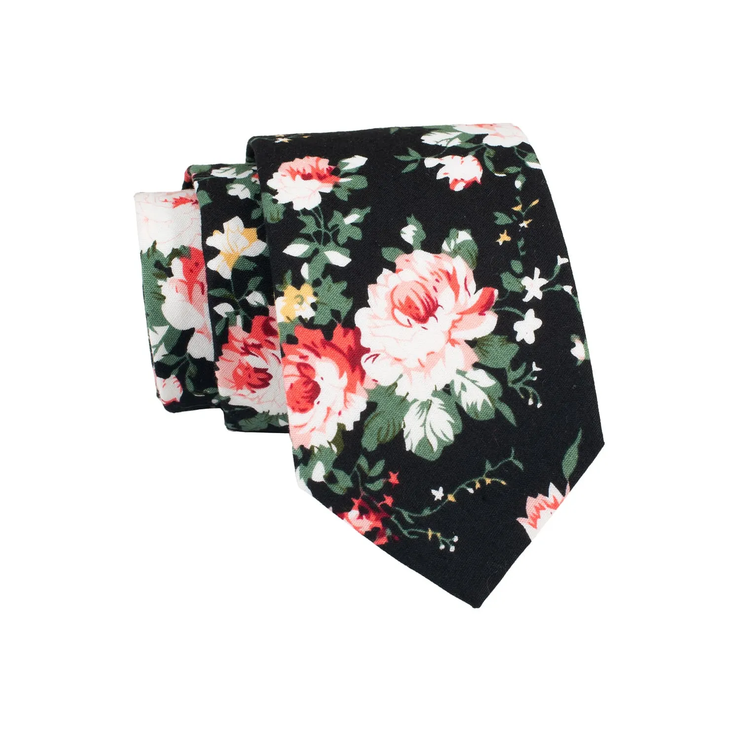 Dover Floral Cotton Tie, Black / Pink / Green