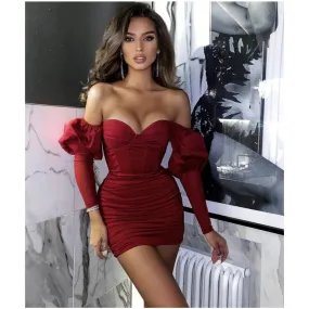 DressBetty - 2023 Fashion Sexy Off Shoulder Long Sleeve Mini Dress