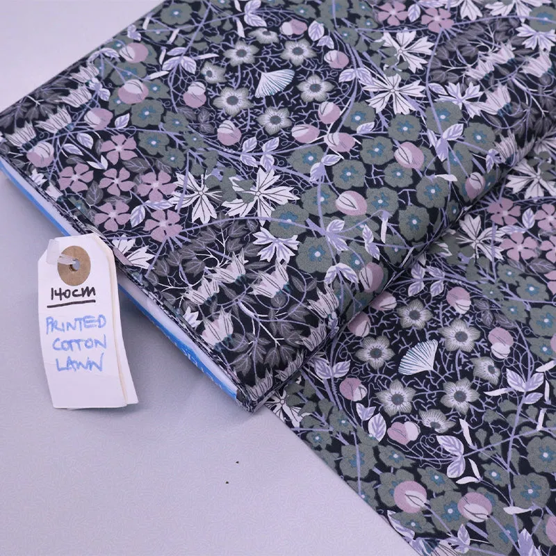 Dressmaking Floral Cotton Lawn Fabric - Gloria - Grey