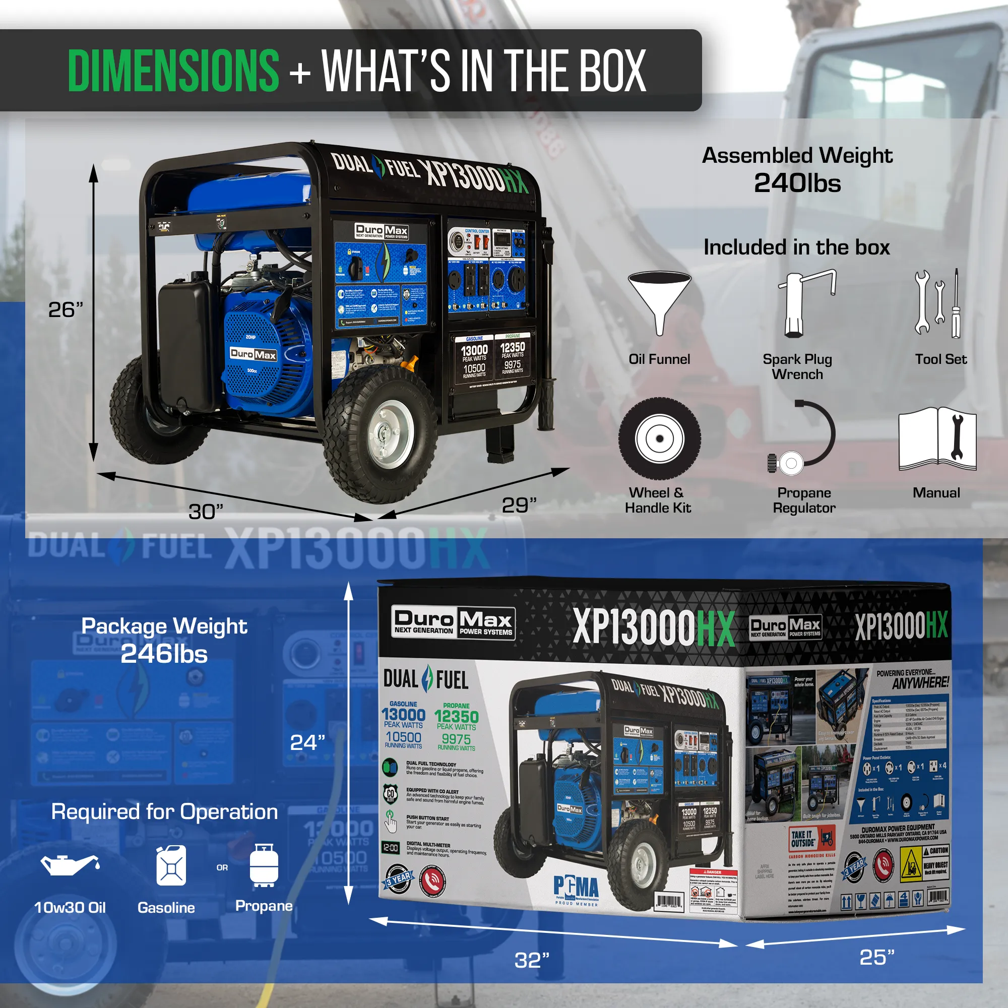 DuroMax XP13000HX 13,000 Watt Portable Dual Fuel Gas Propane CO Alert Generator