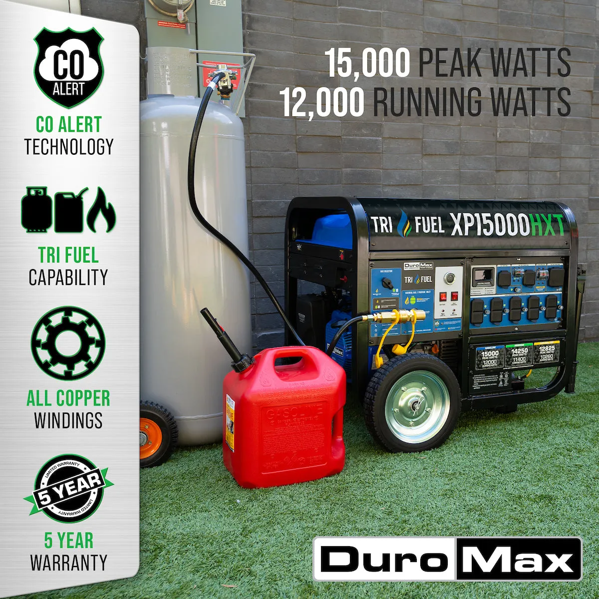 DuroMax XP15000HXT 15,000 Watt Electric Start Tri Fuel Portable Generator