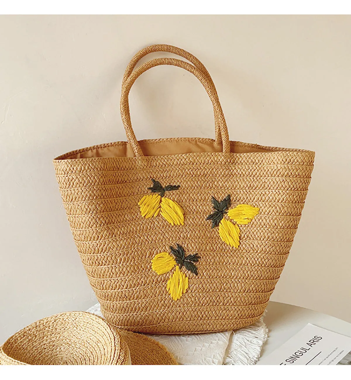 Elena Handbags Woven Straw Floral Tote