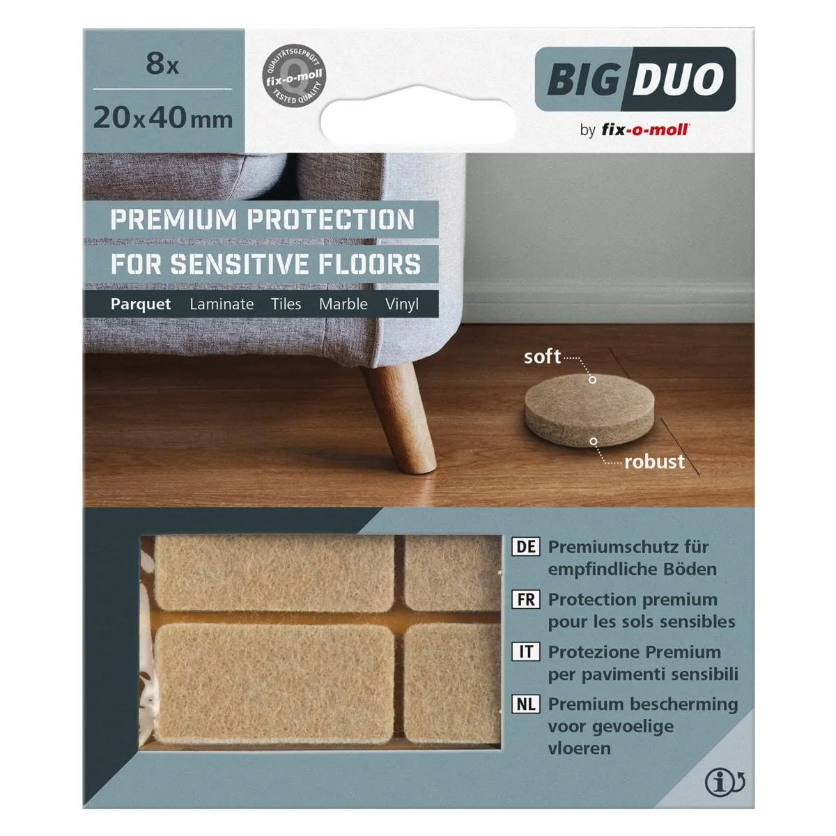 Fix-O-Moll Big Duo Parquet Gliders Self Adhesive 20X40 mm