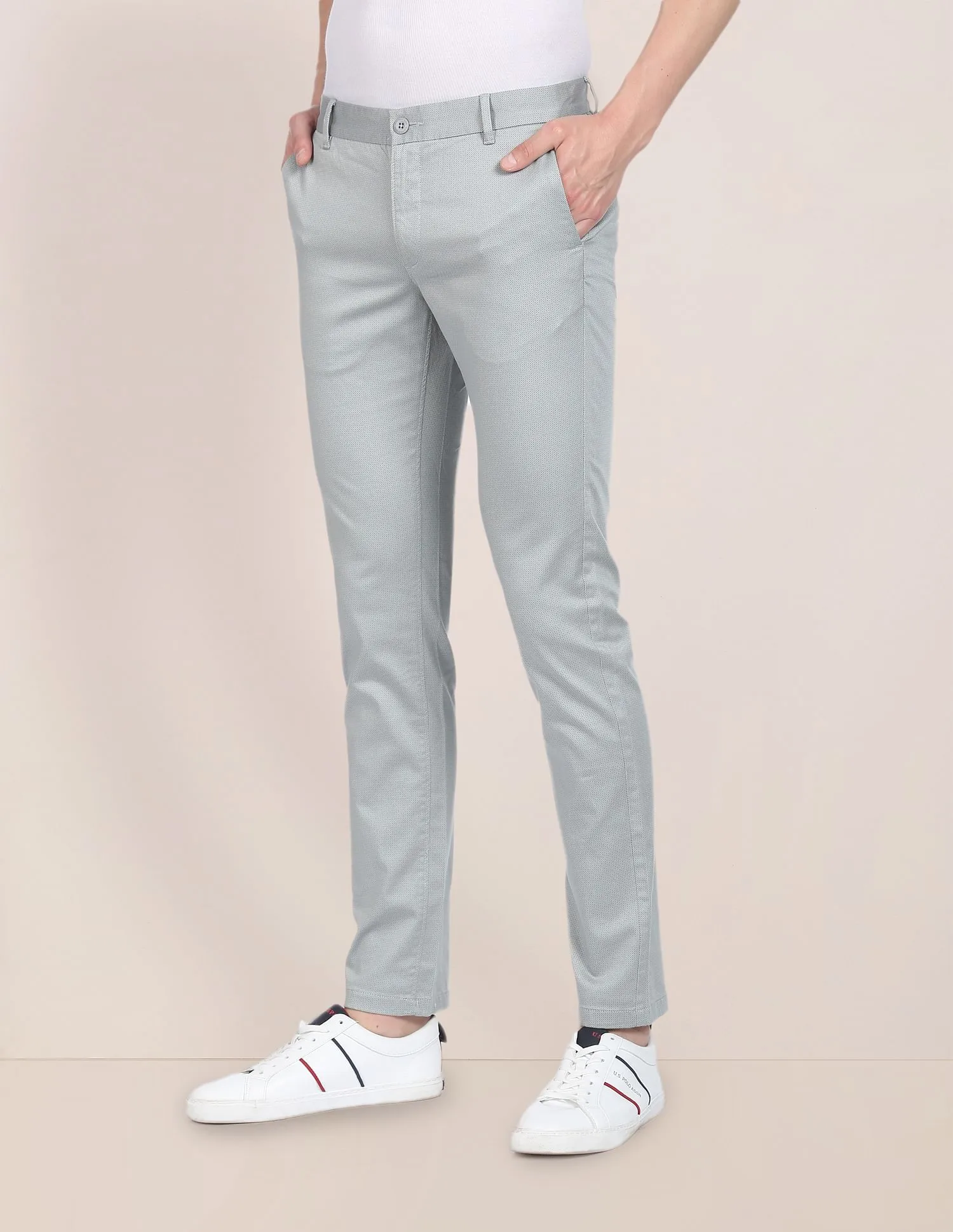 Flat Front Geometric Printed Casual Trousers