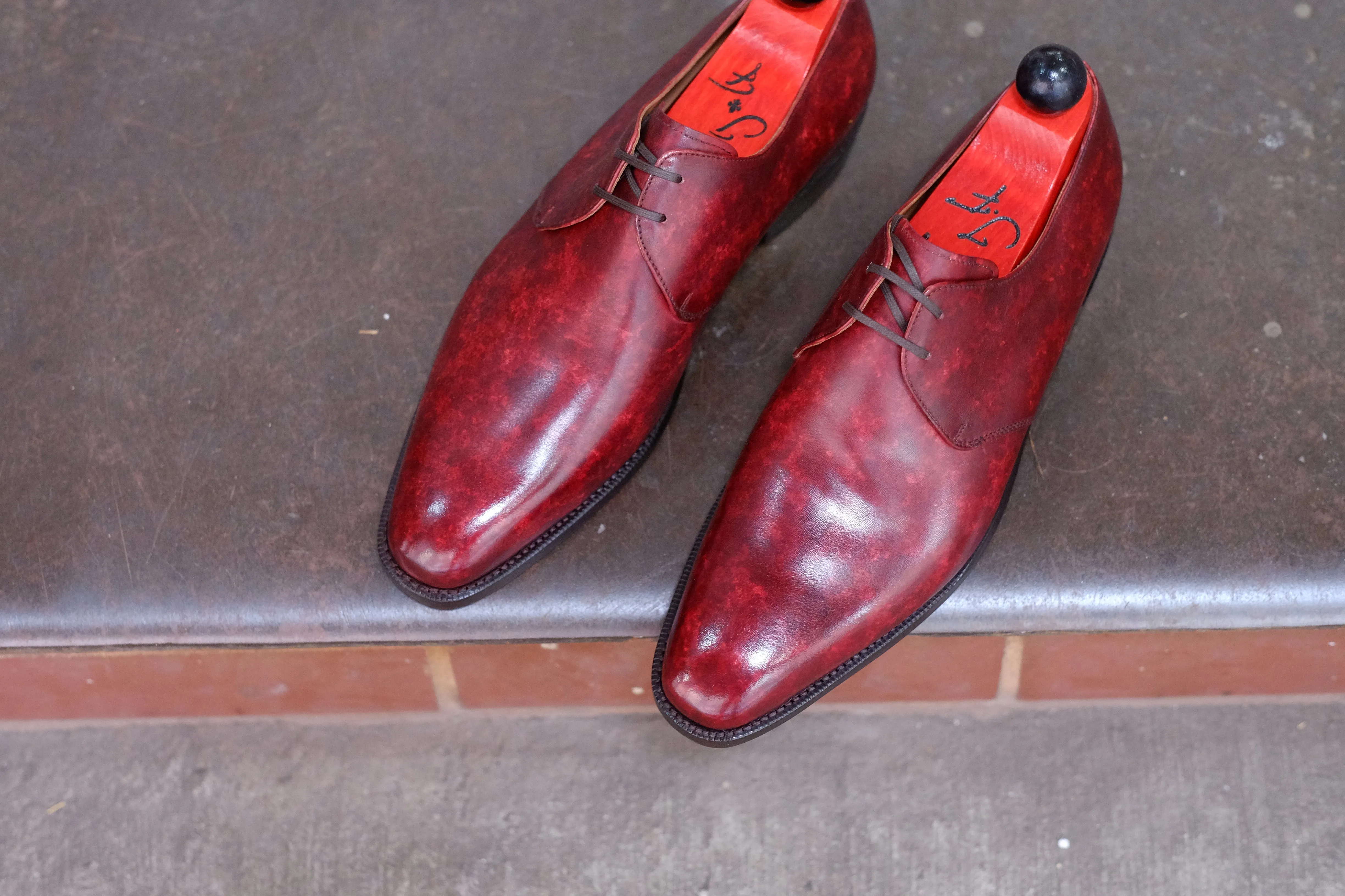 Fremont - MTO - Burgundy Marble Patina - LPB Last - Single Leather Sole