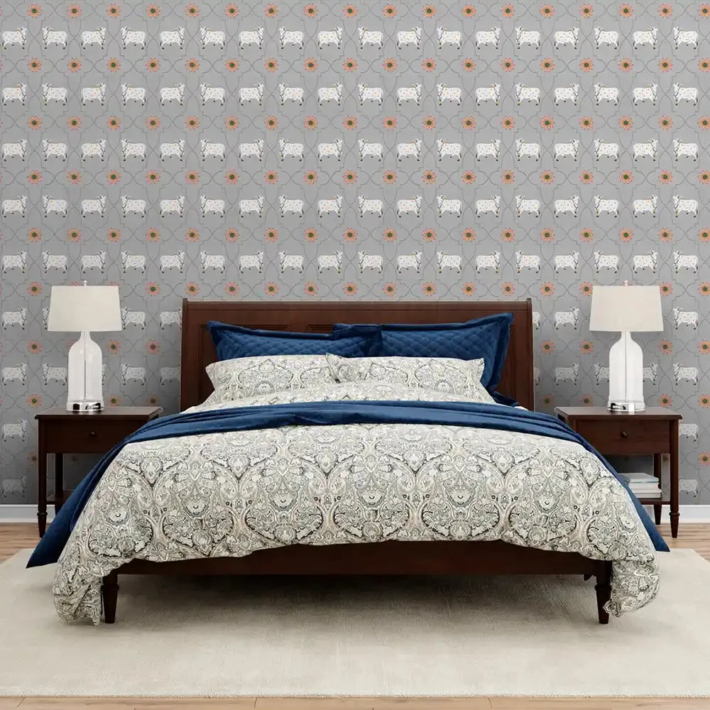 Gauri Design Wallpaper Roll in Grey Color