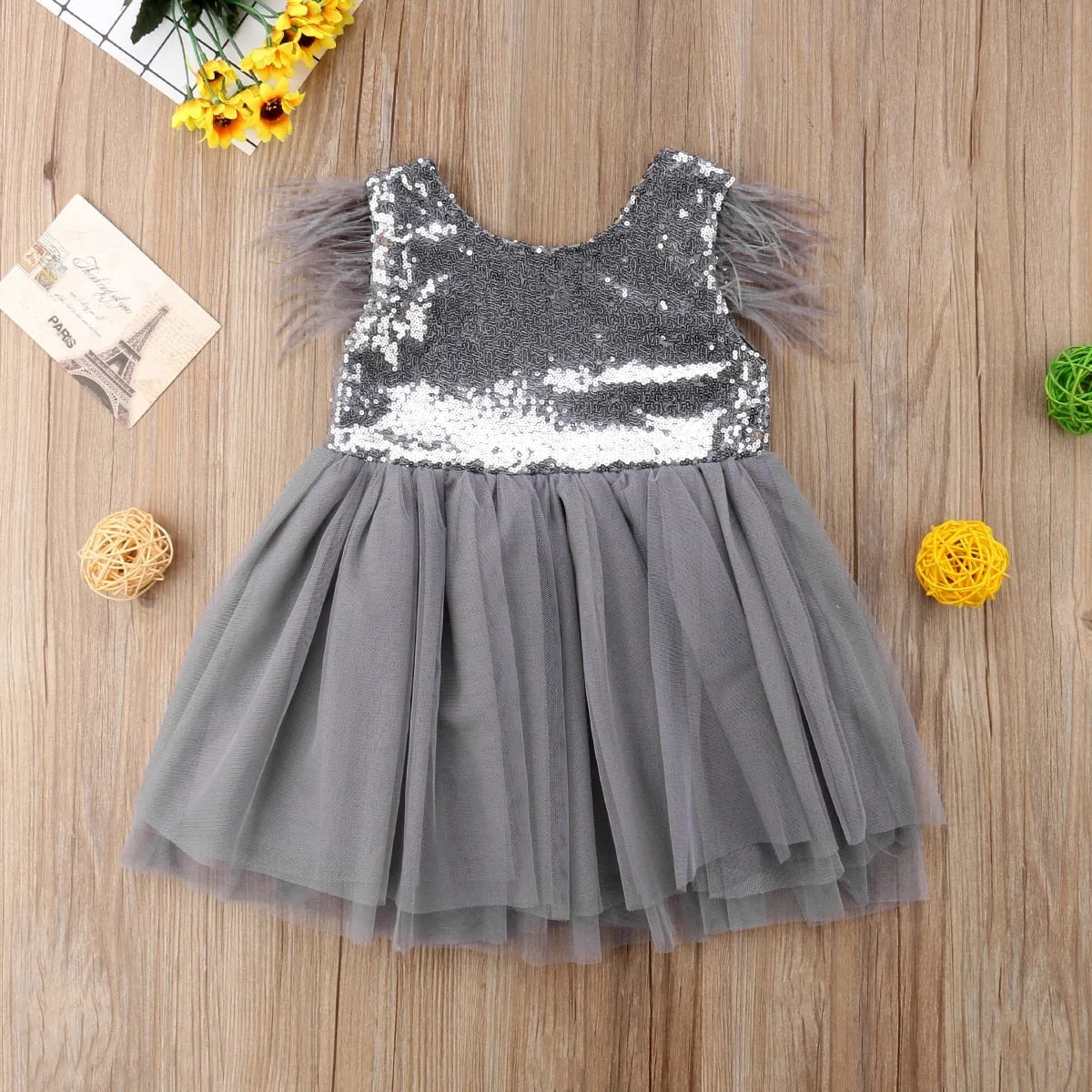 Girl Kids Sequins Tutu Party Prom  Dress