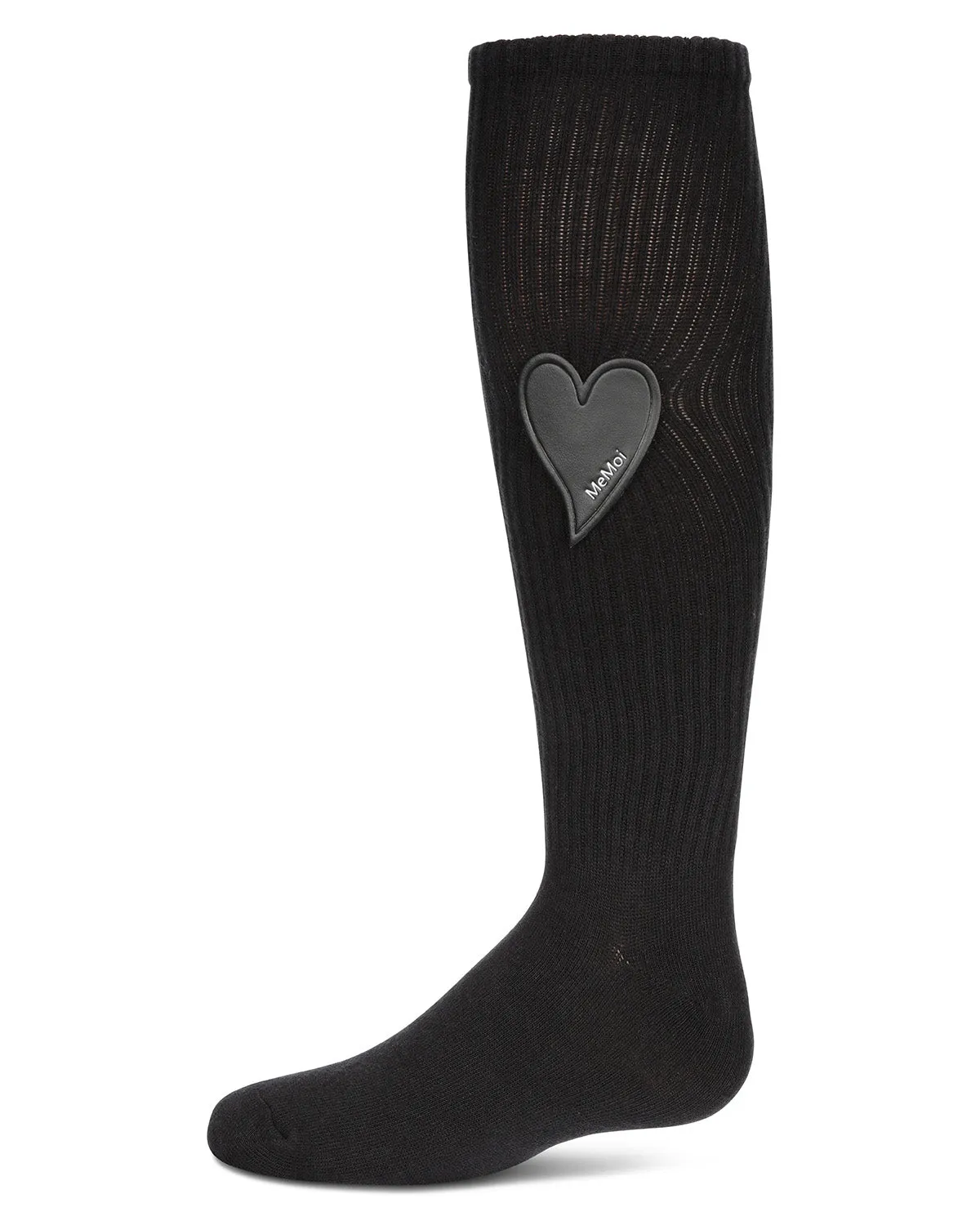 Girls Ribbed Cotton Blend Heart Patch Knee Sock