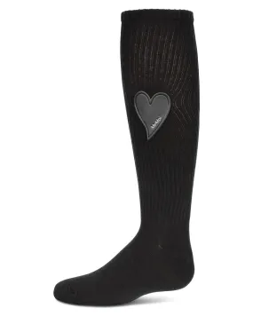 Girls Ribbed Cotton Blend Heart Patch Knee Sock