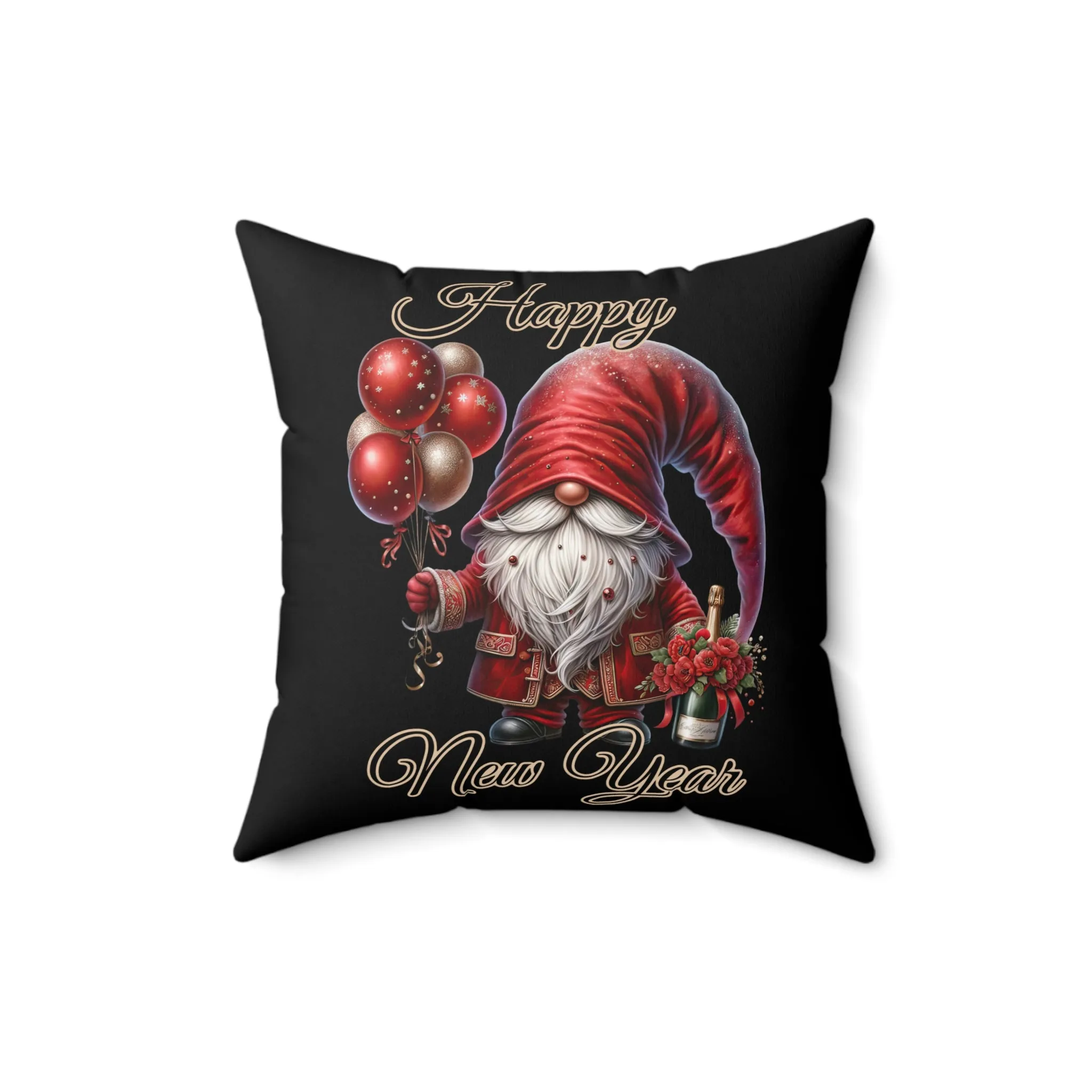 Gnome New Year Spun Polyester Square Pillow