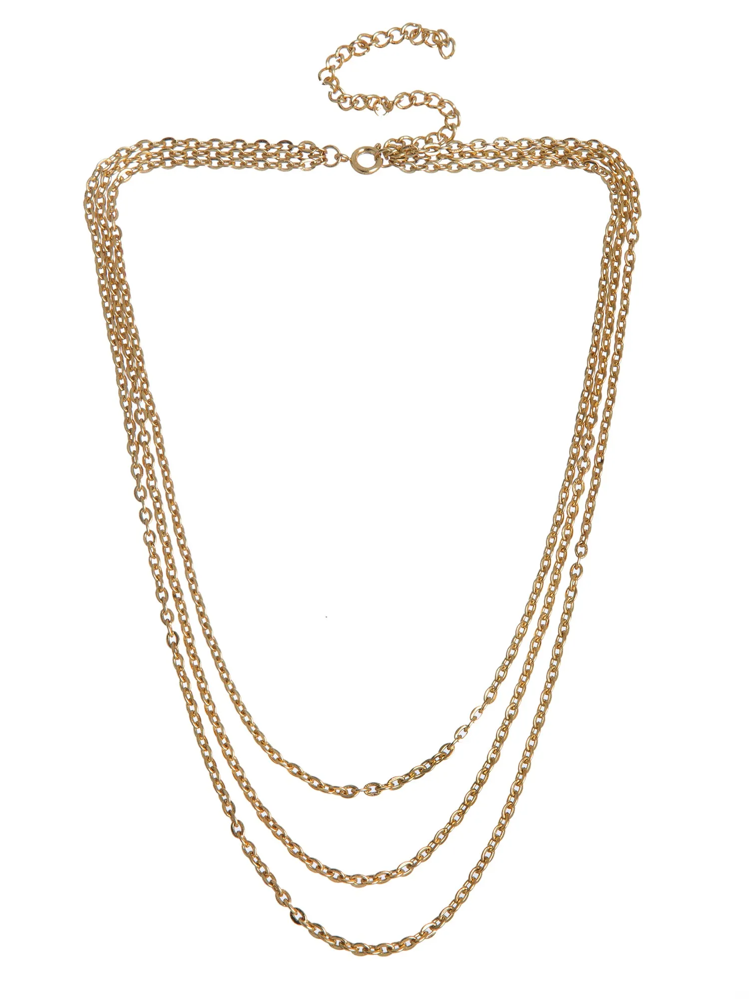 Gold Plated Long Multilayered Chain Necklace