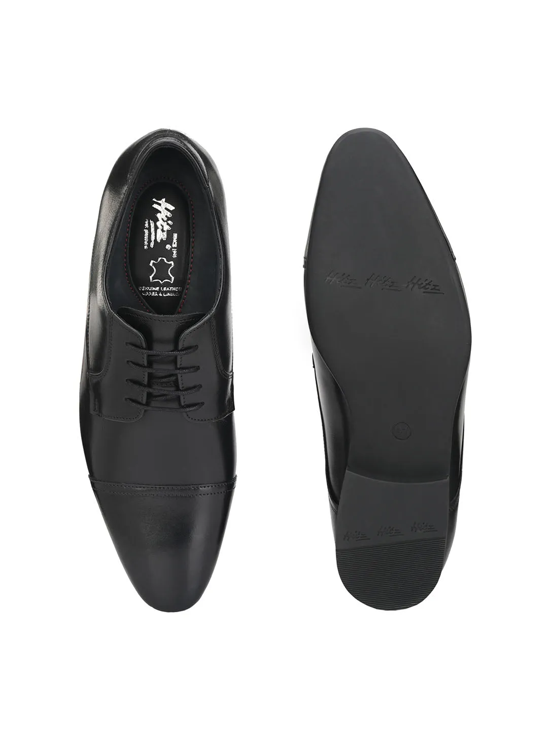 Hitz Men's Black Derby Formal Leather Shoes