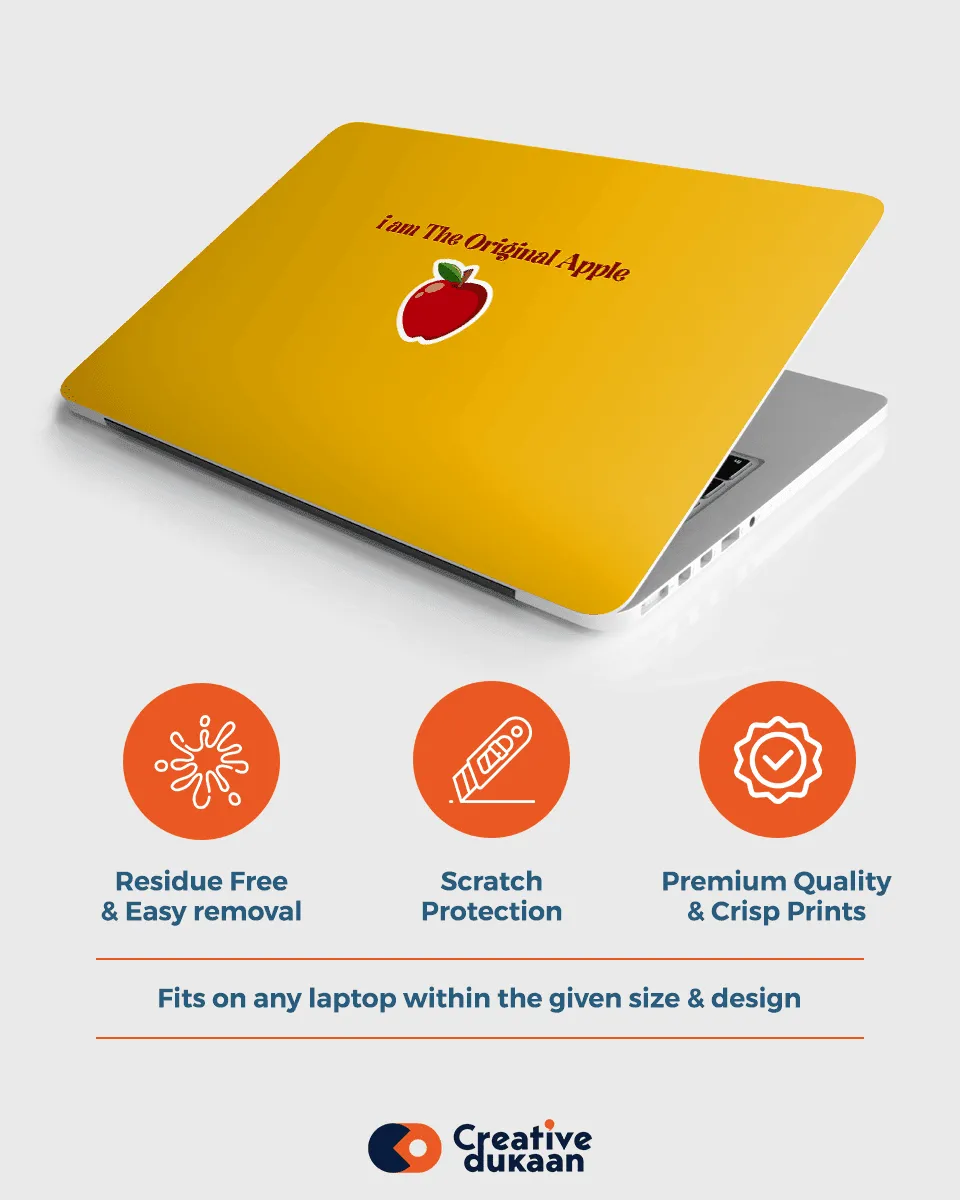 I Am The Original Apple Cool Laptop Skin in Yellow Colour