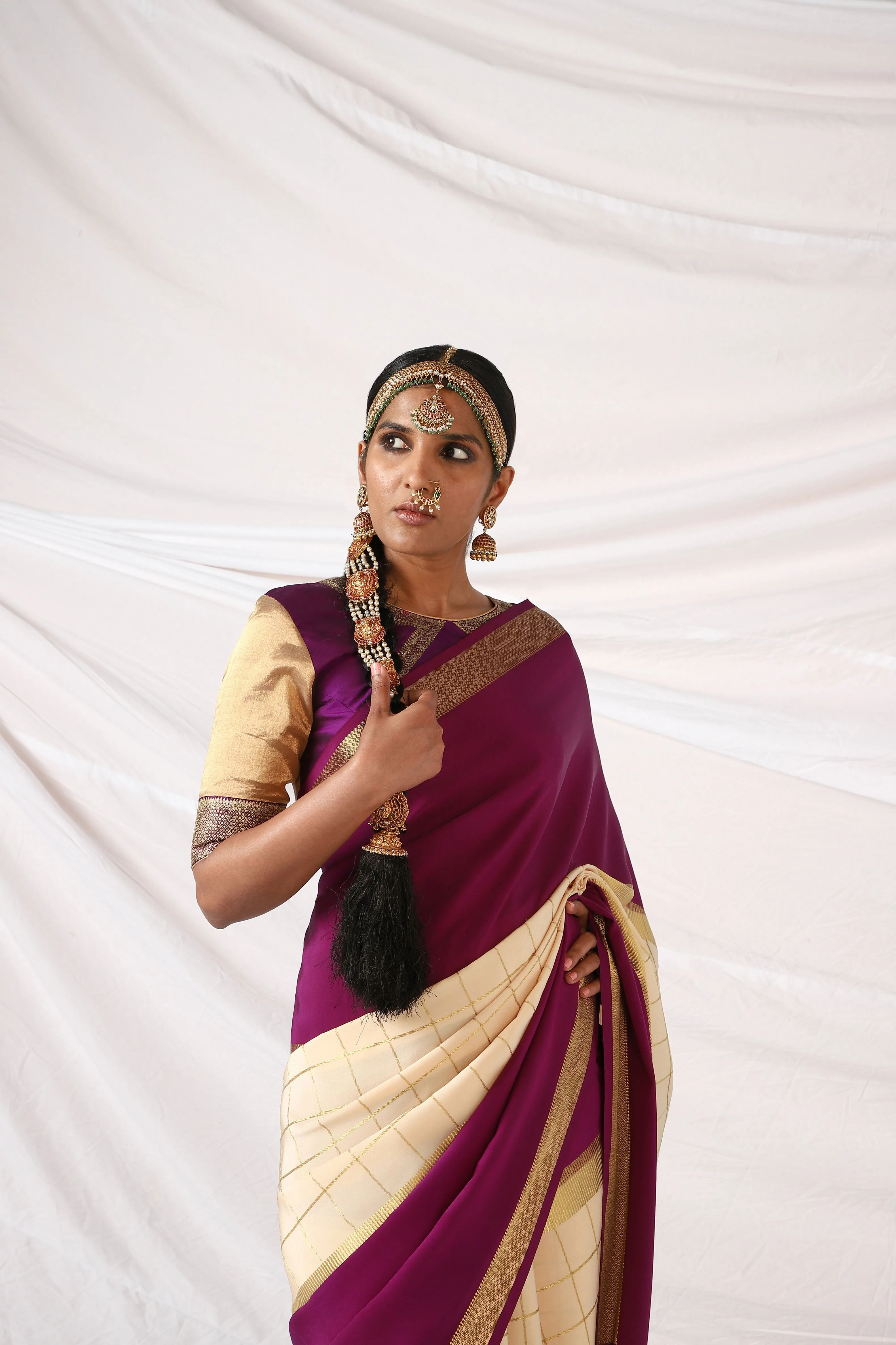 Indigo Purple and gold Silk blouse