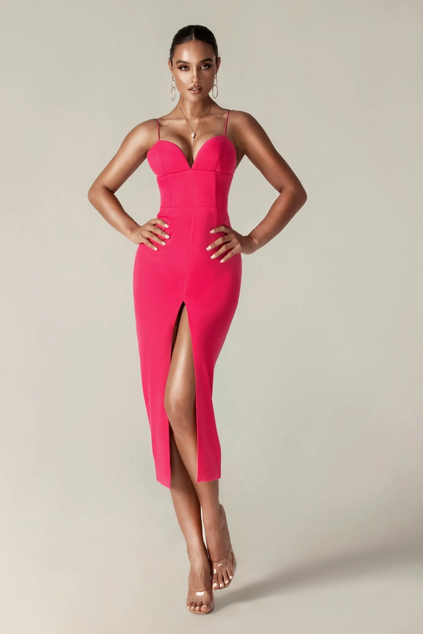 Joy Crepe Straps Corset Dress (Fuchsia)