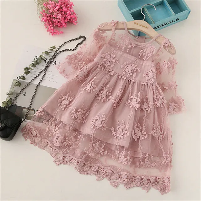 Kids Dresses For Girls Lace Flower Dress Baby Girl Party Wedding Dress Children Girl Princess Dress