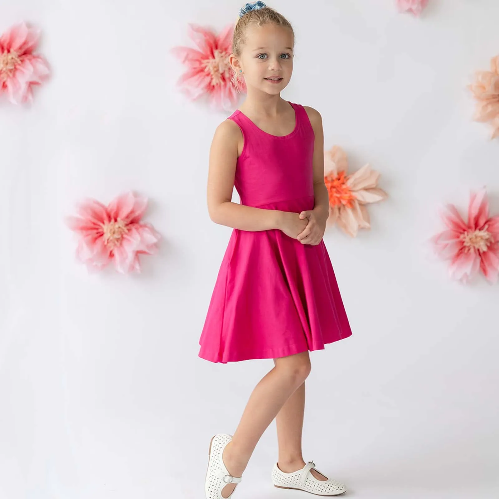 Kids Organic Cotton Sleeveless Twirl Dress - Solids