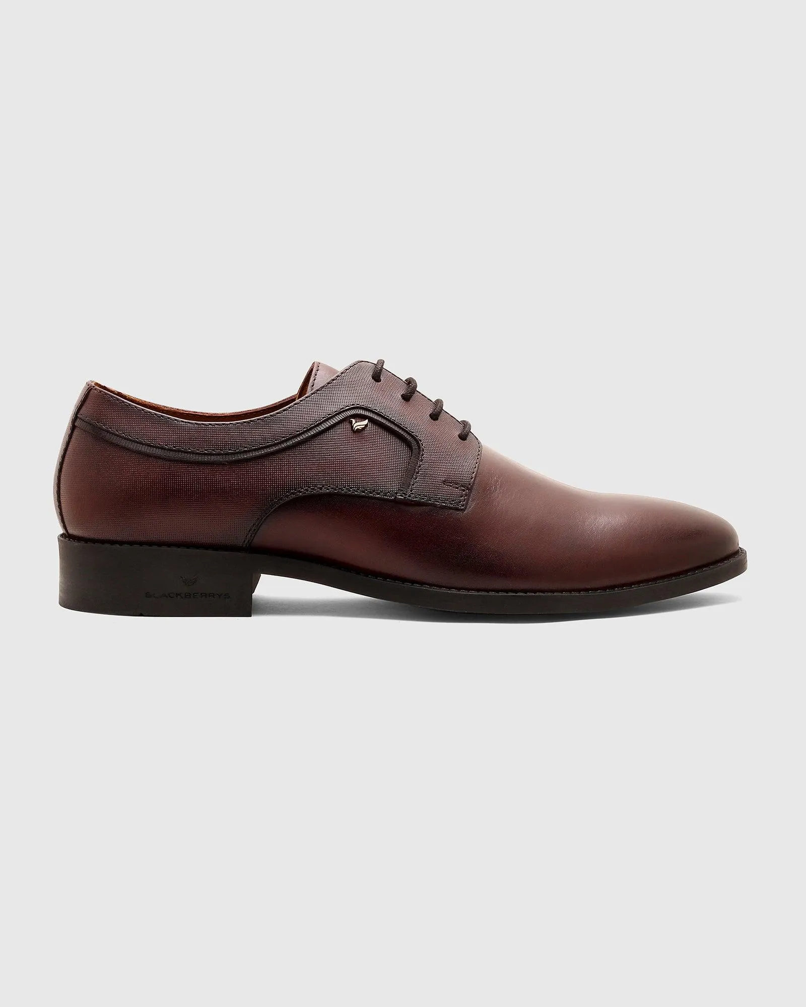 Leather Tan Solid Derby Shoes - Quddor