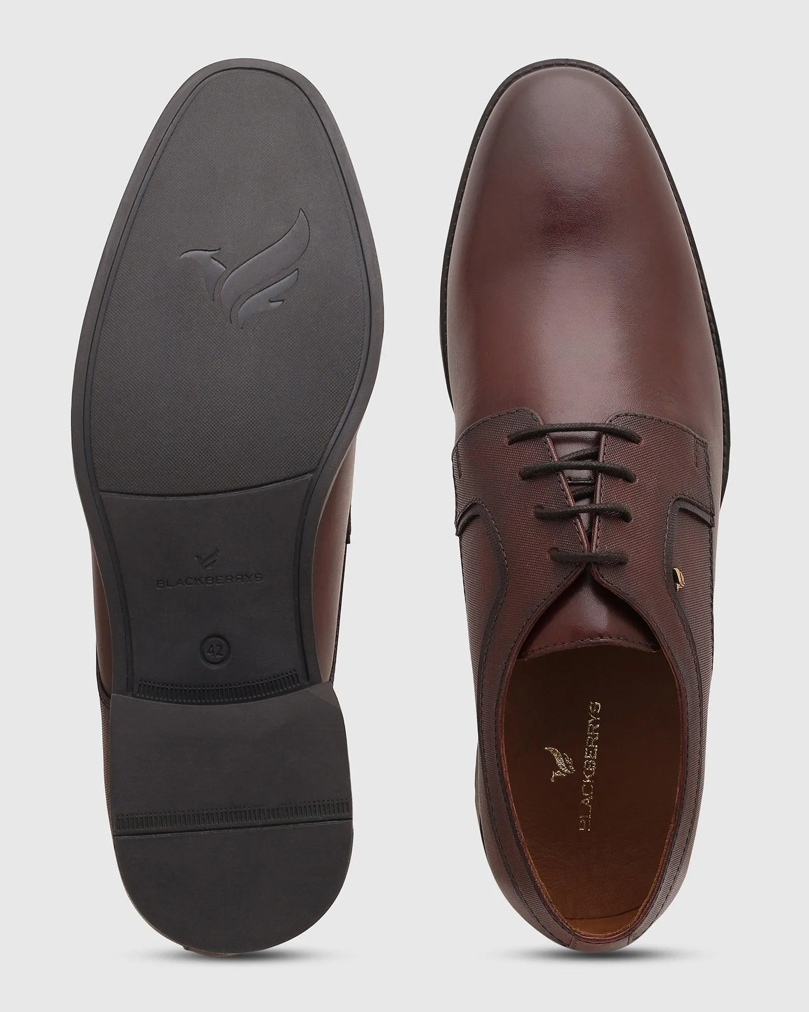 Leather Tan Solid Derby Shoes - Quddor