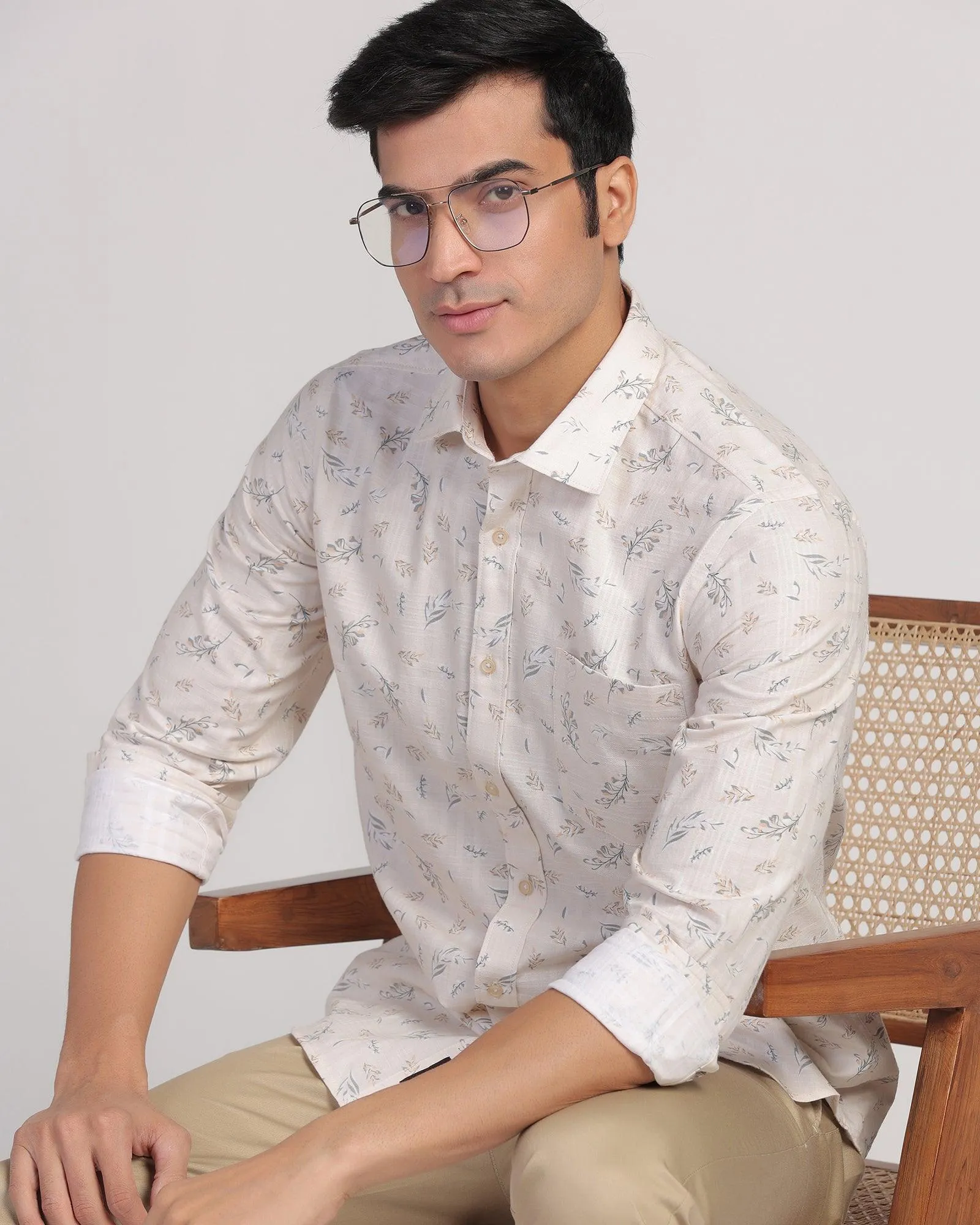 Linen Casual Beige Printed Shirt - Martin