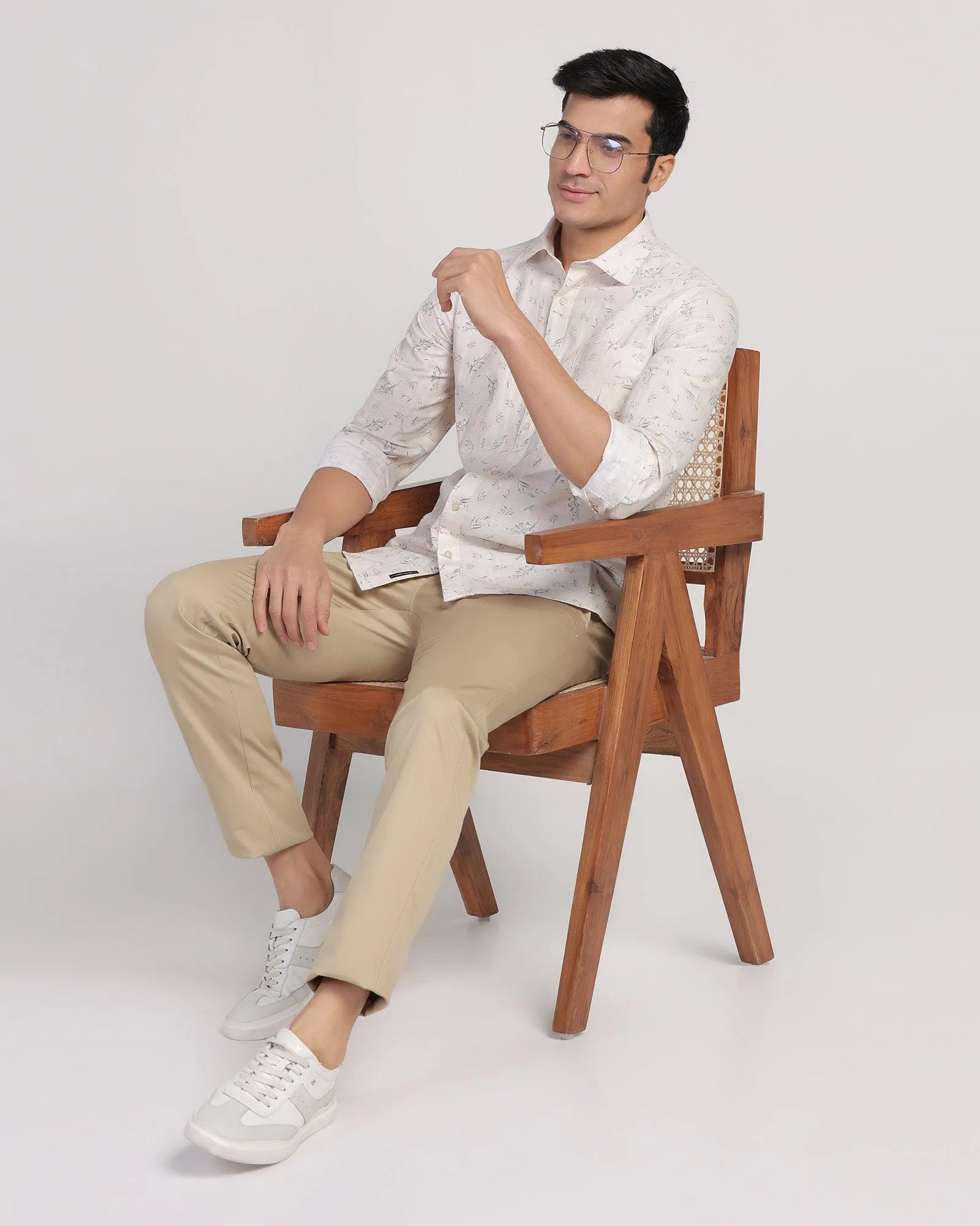 Linen Casual Beige Printed Shirt - Martin