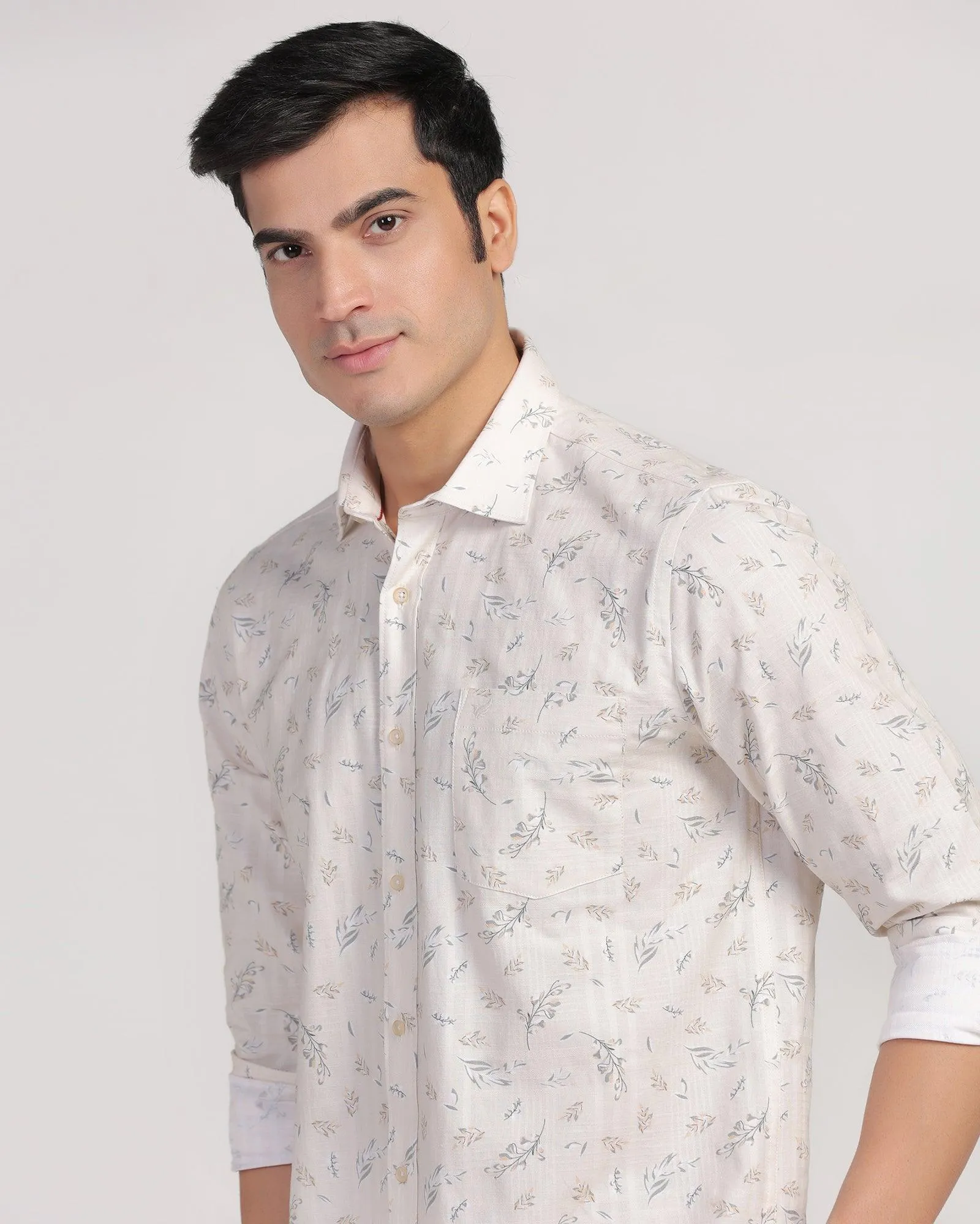 Linen Casual Beige Printed Shirt - Martin