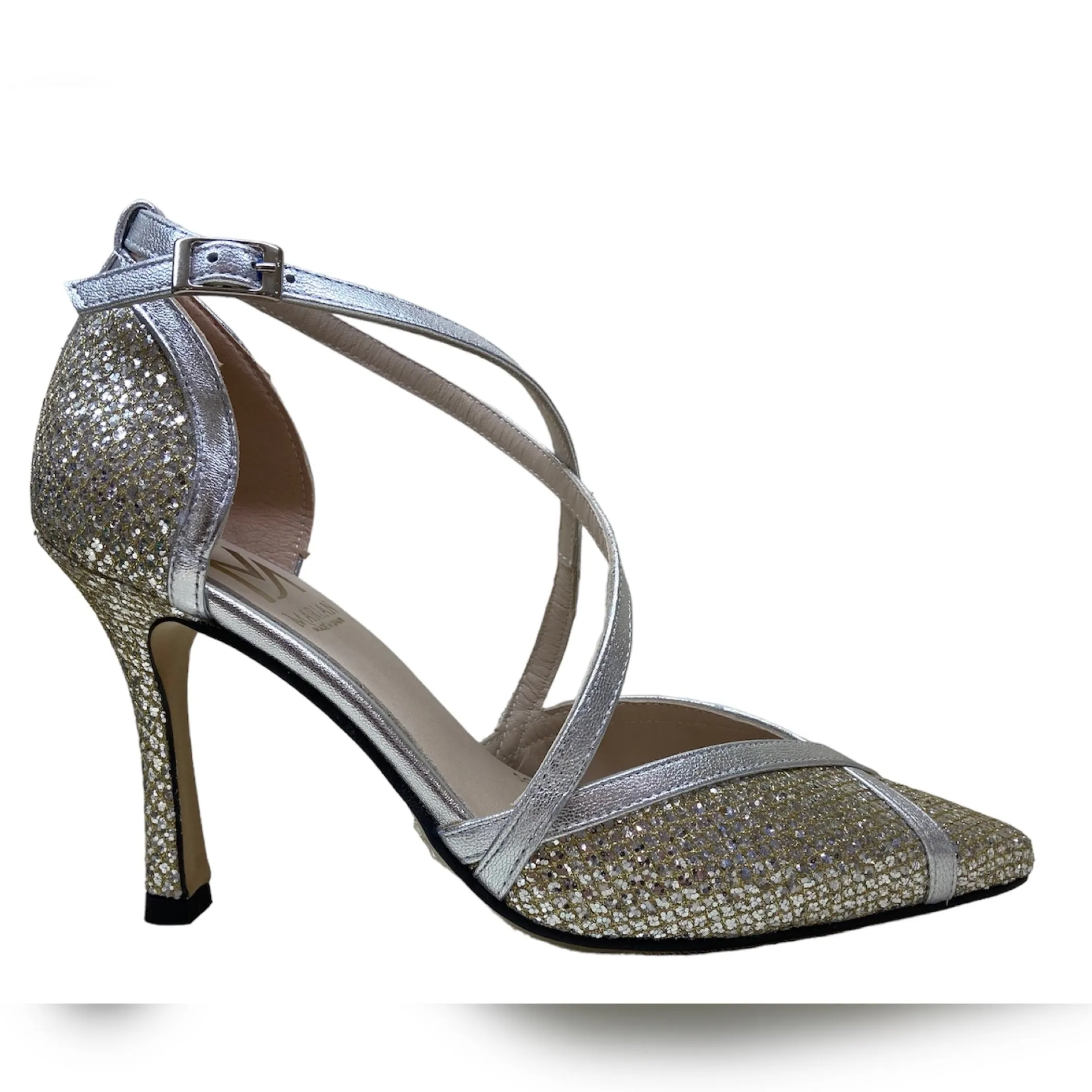 Marian Silver Shimmer Criss-Cross Heeled Shoe