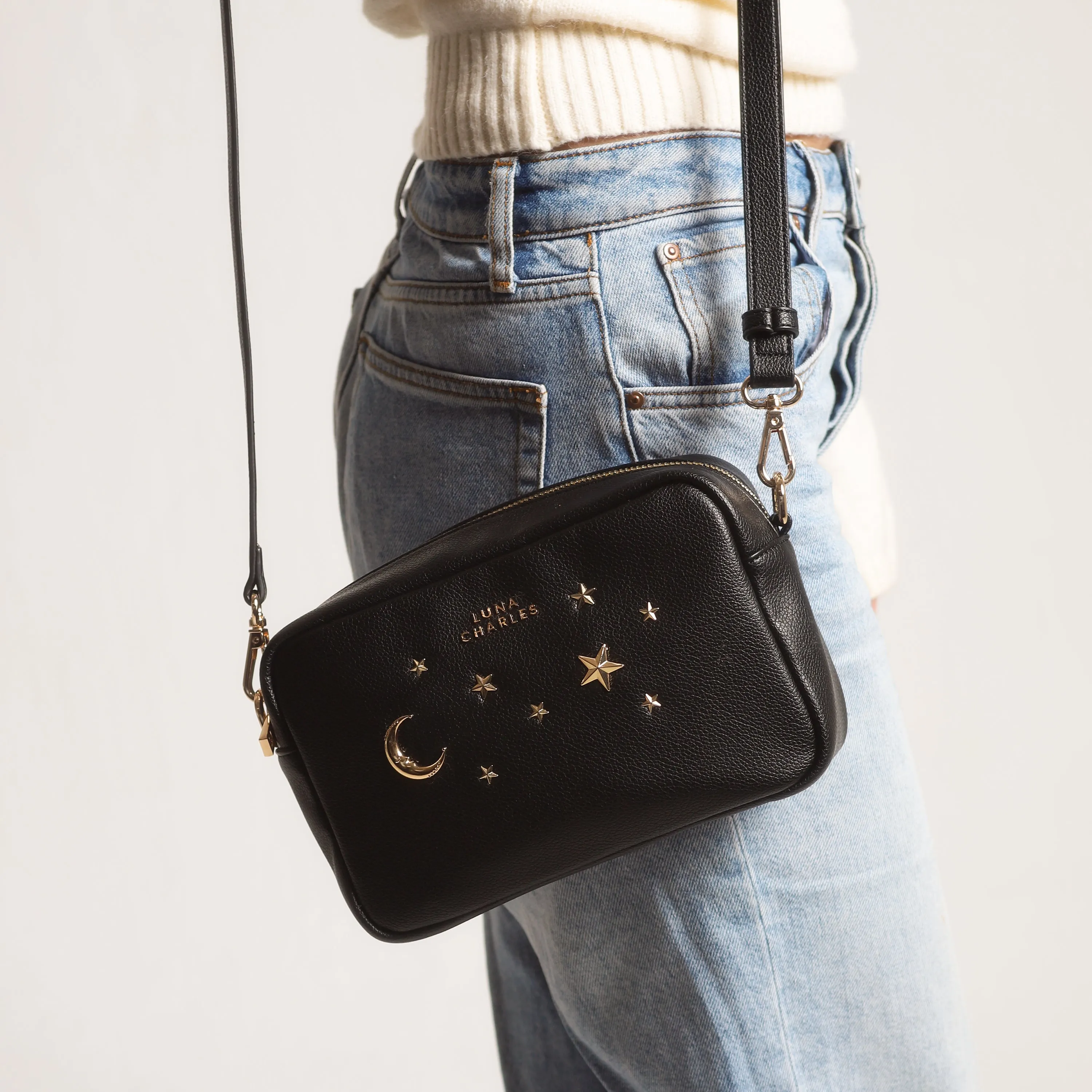 Maya Star Studded Crossbody Bag - Black & Gold