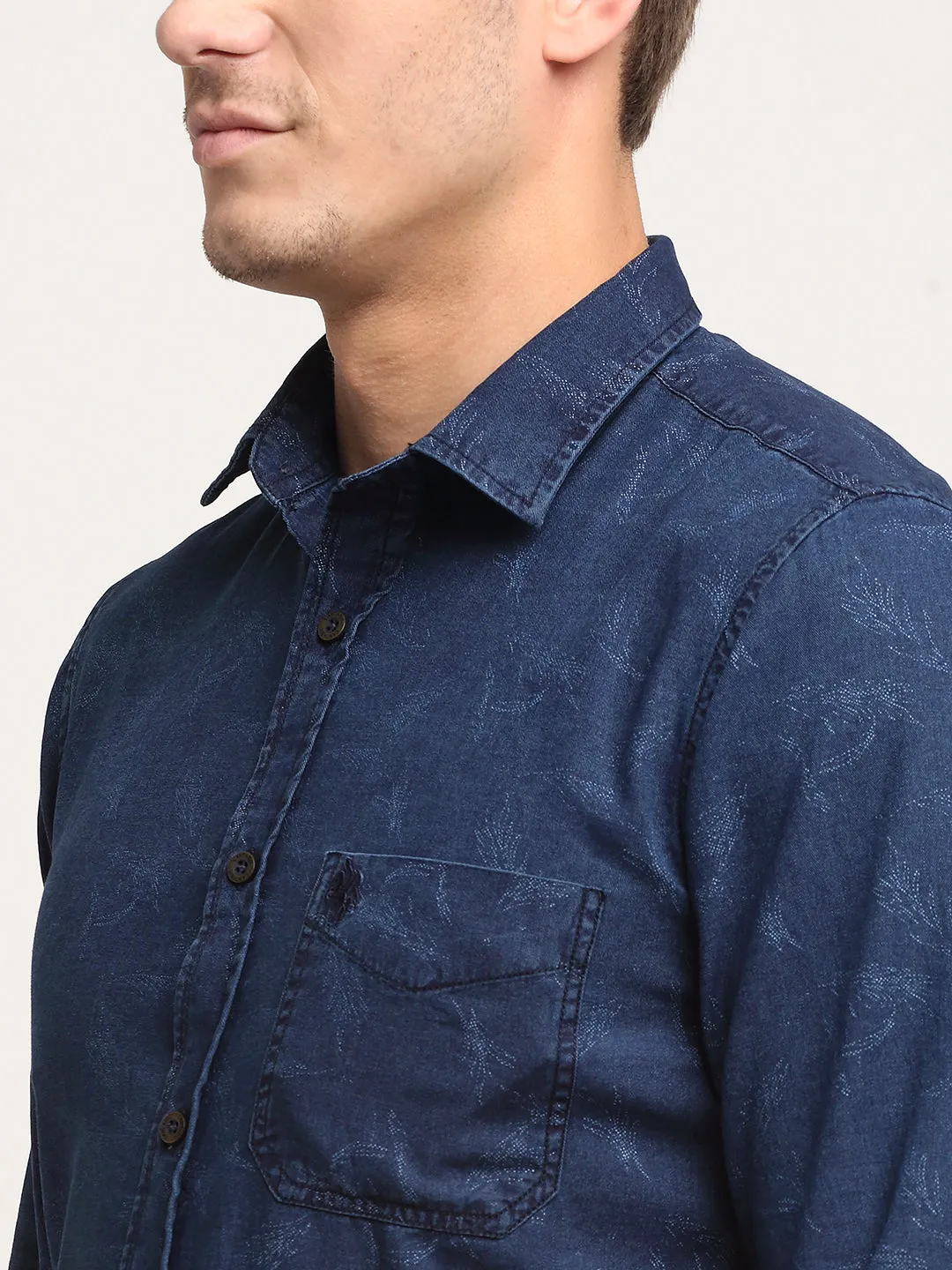 Men Cotton Printed Navy Blue Full Sleeve Casual Shirt for Men with Pocket