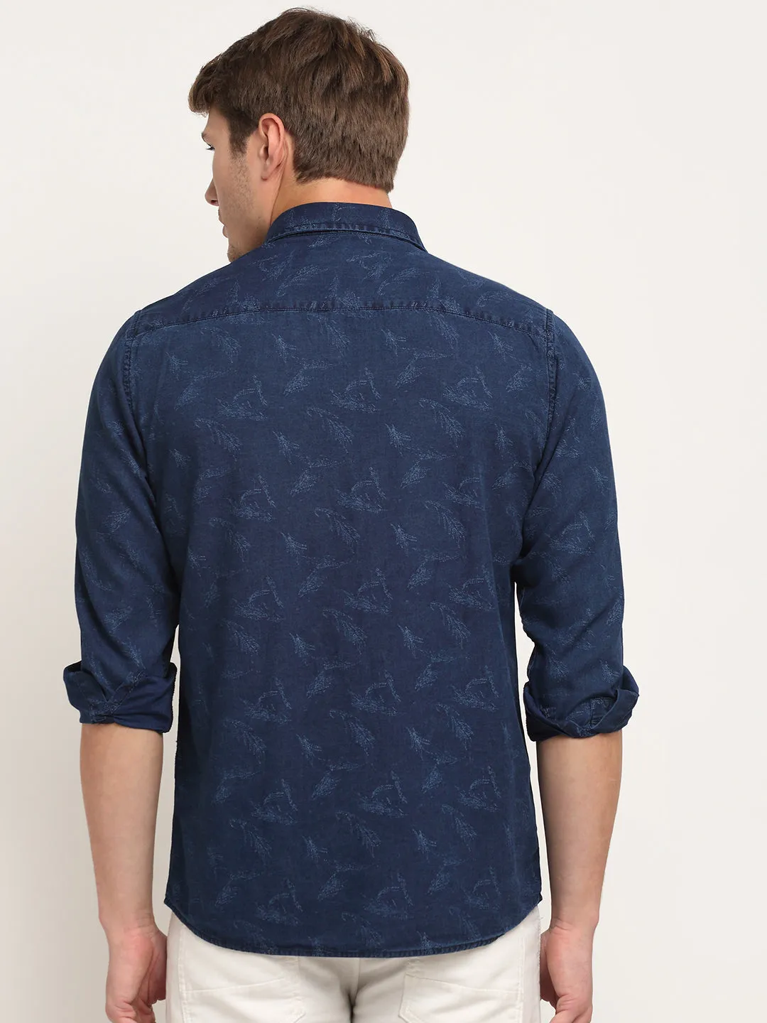 Men Cotton Printed Navy Blue Full Sleeve Casual Shirt for Men with Pocket