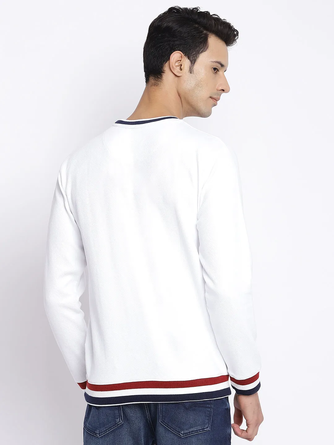 Men Round Neck Full Sleeves Winter Wear White T-Shirt