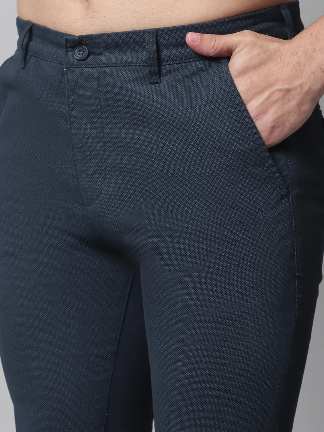 Men's Casual Flat front Navy Blue  Trousers